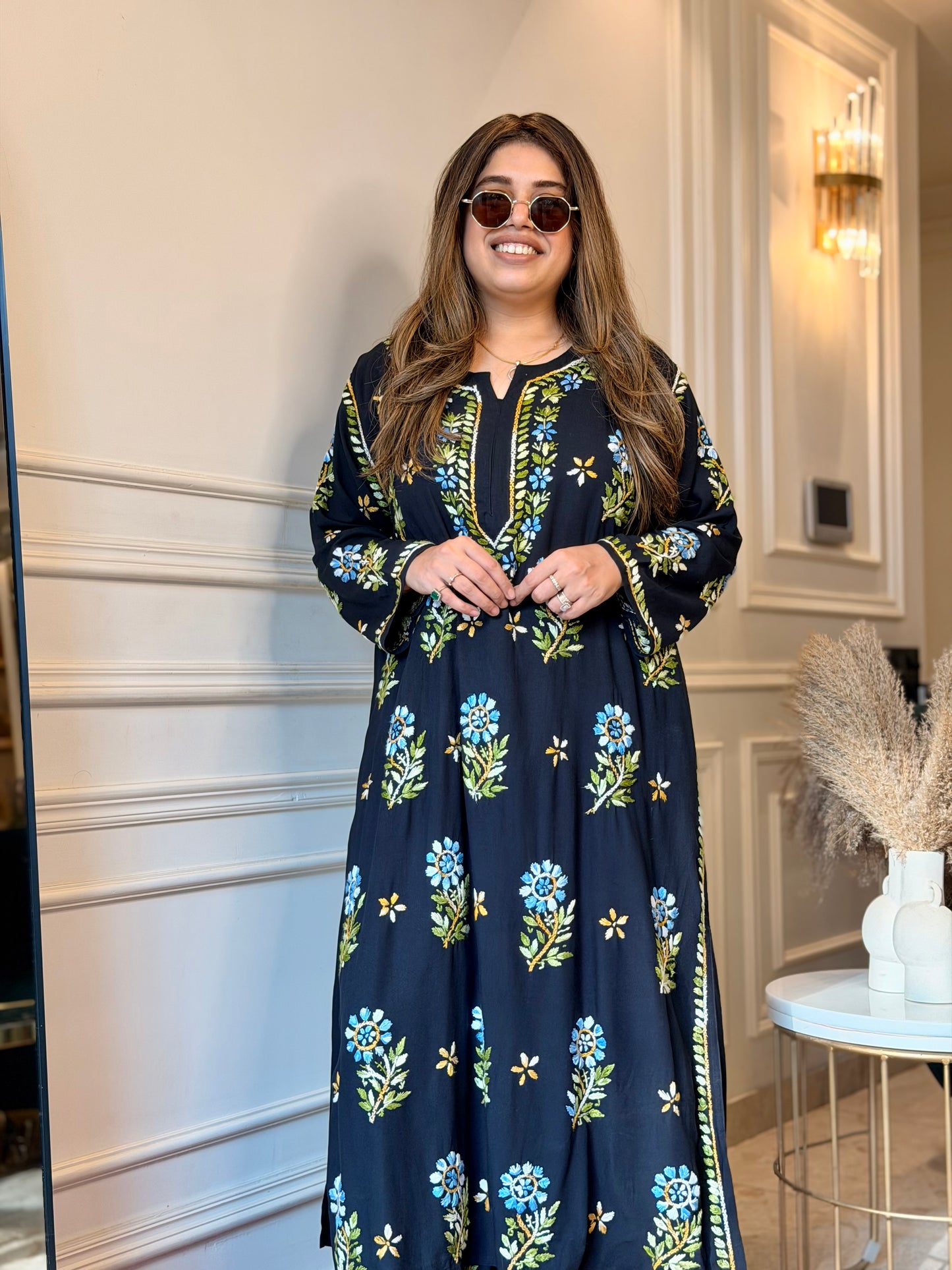 Hand Embroidered Chikankari Kurta set | Premium Soft Cotton | Black with Blue