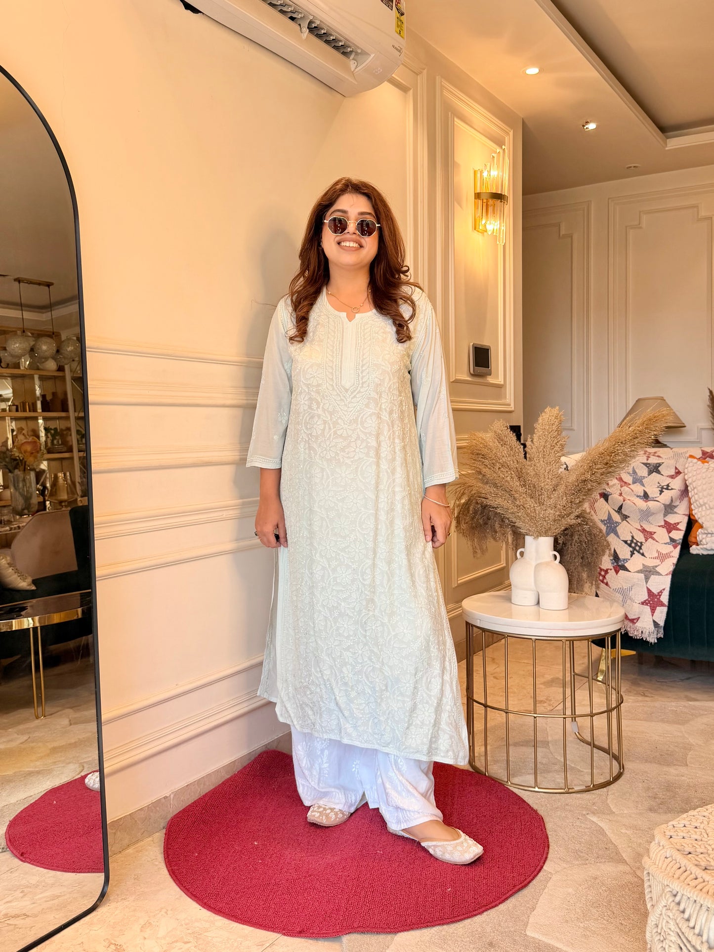 Hand Embroidered Chikankari Kurta  | Premium Muslin | Ocean Blue