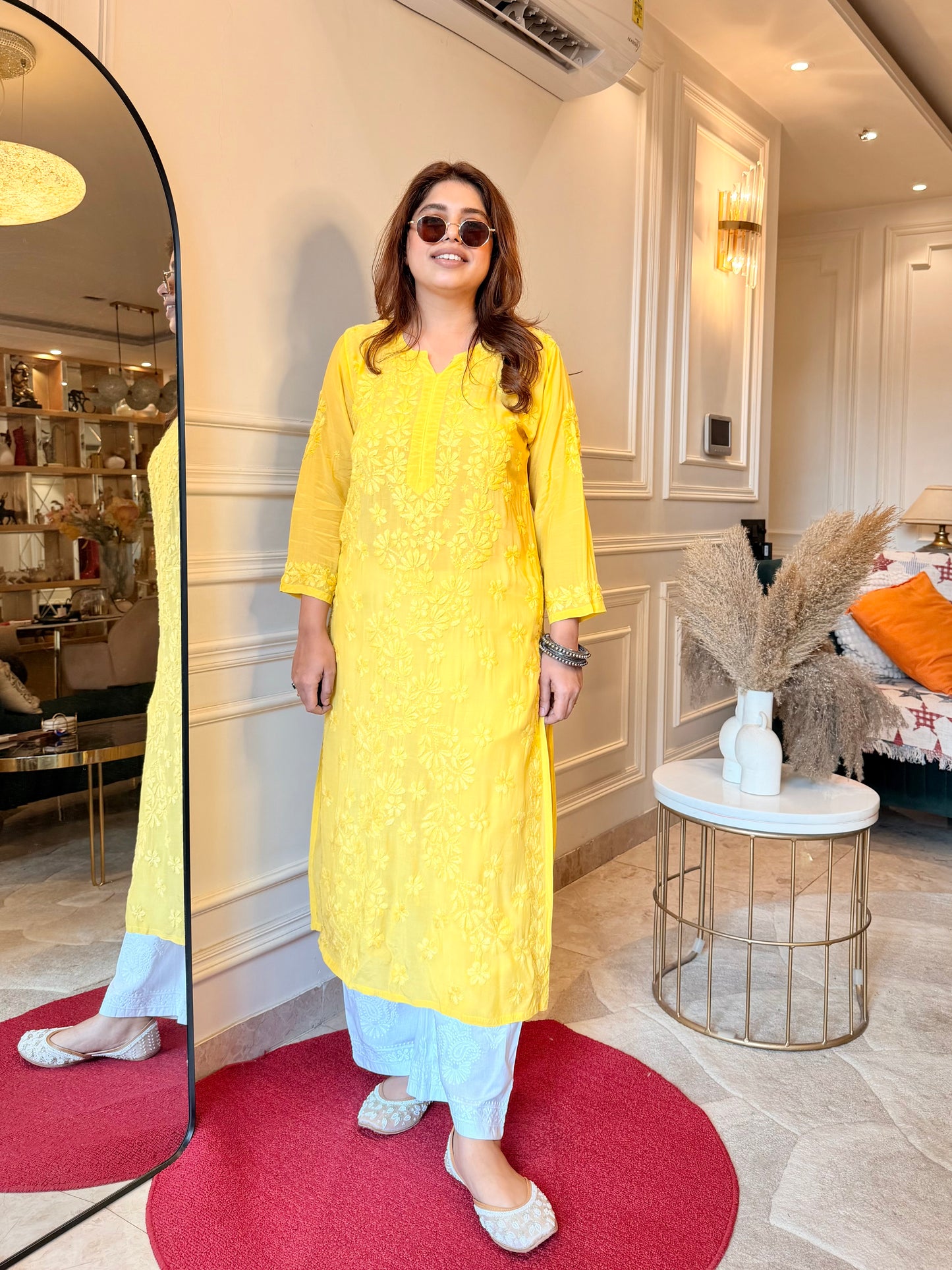 Chikankari Kurta set | Mul Chanderi | Butter Yellow