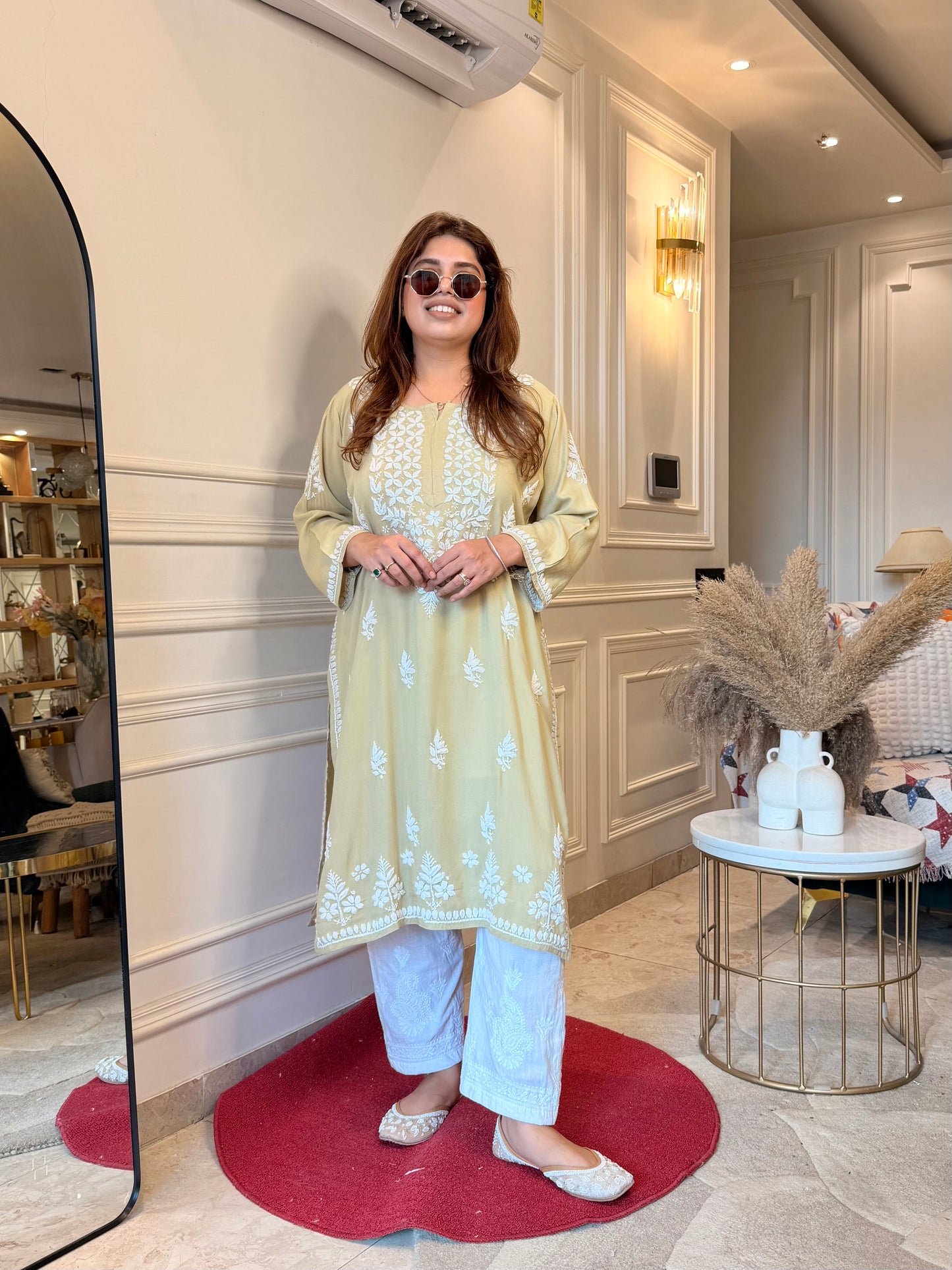 Hand Embroidered Chikankari Kurta | Modal | Olive