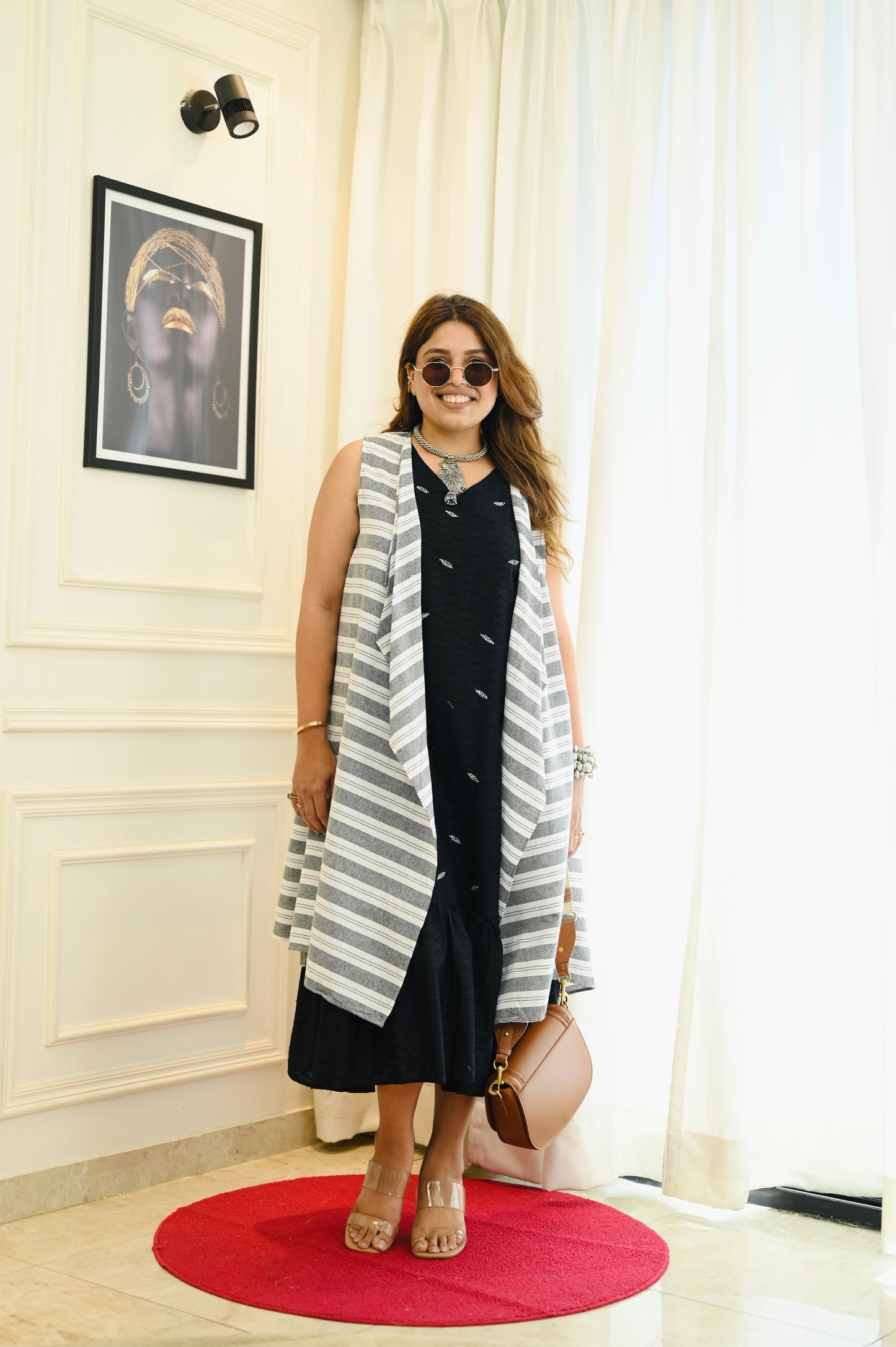 Elegant Black Dress with Detachable Shrug