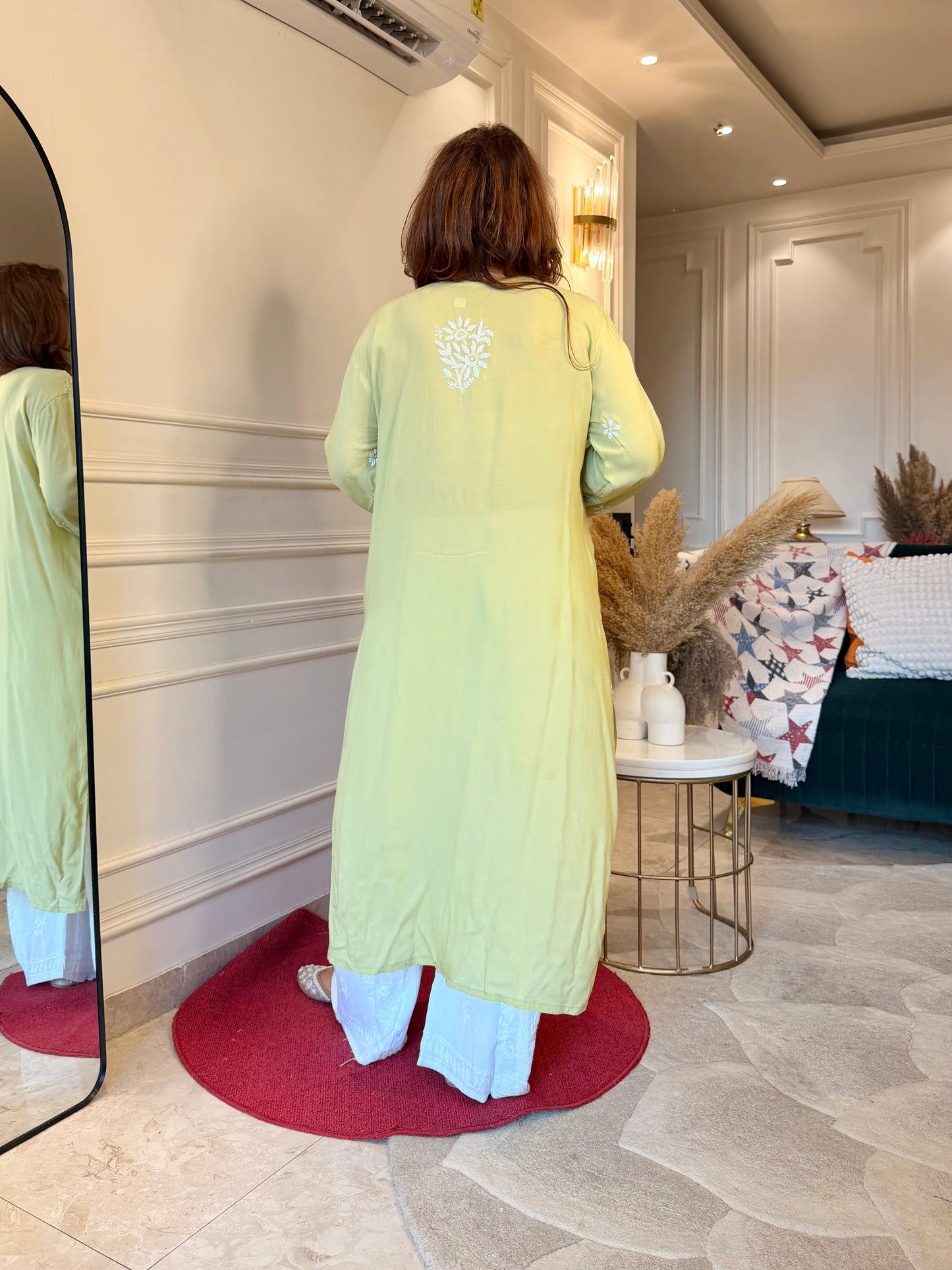 Hand Embroidered Chikankari Kurta | Modal | Pistachio Green