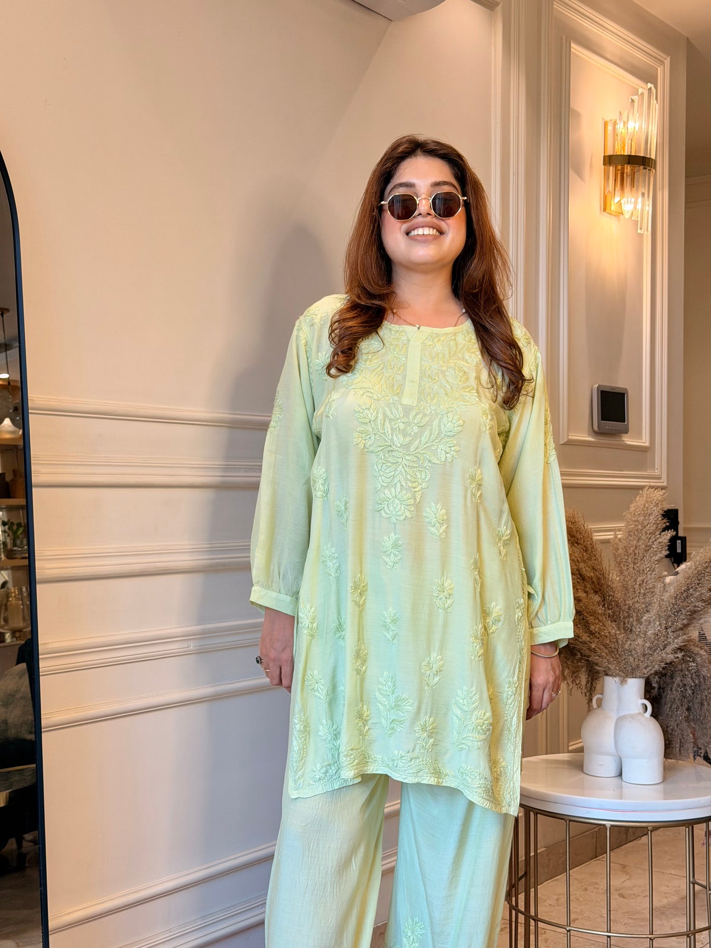 Hand Embroidered Chikankari Cordset | Muslin | Pistachio Green