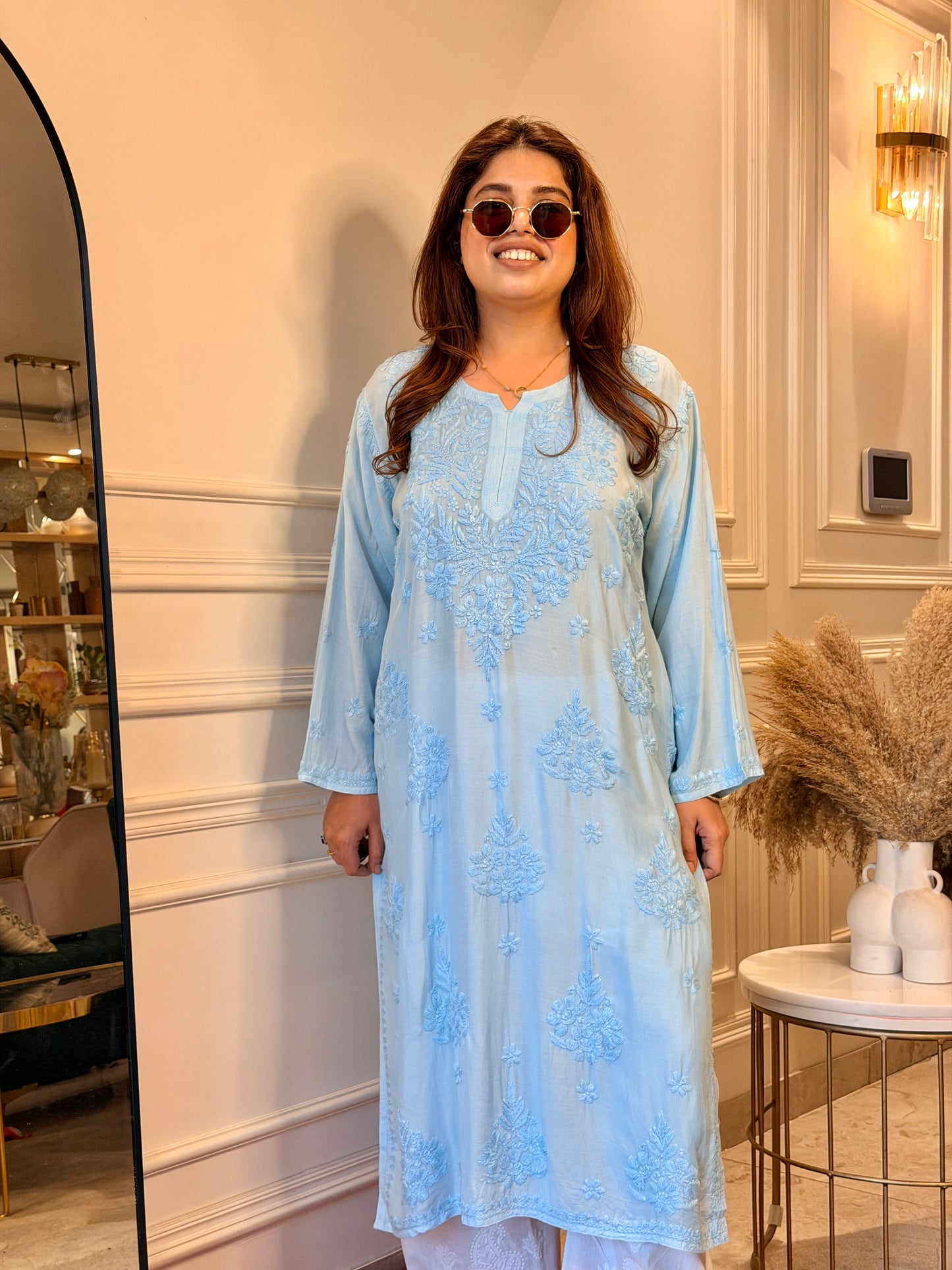 Chikankari Kurta set | Muslin | Powder Blue