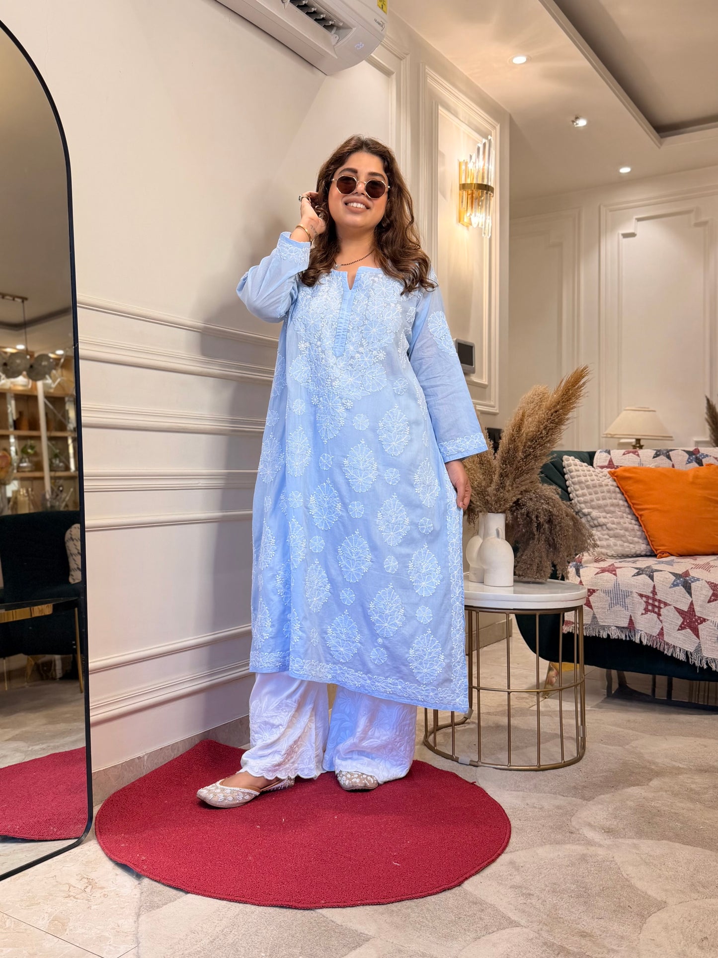 Hand Embroidered Chikankari Kurta | Premium Mul Cotton | Powder Blue