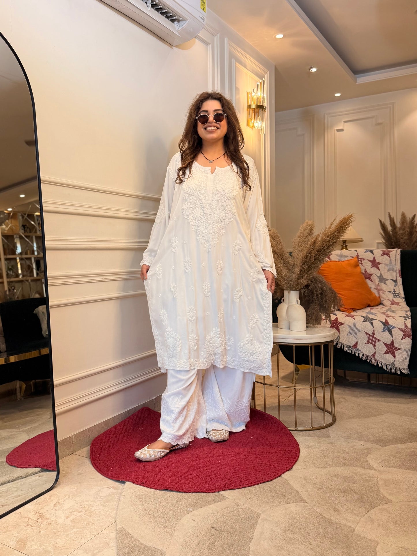 Hand Embroidered 6D Chikankari Kurta | Modal | White
