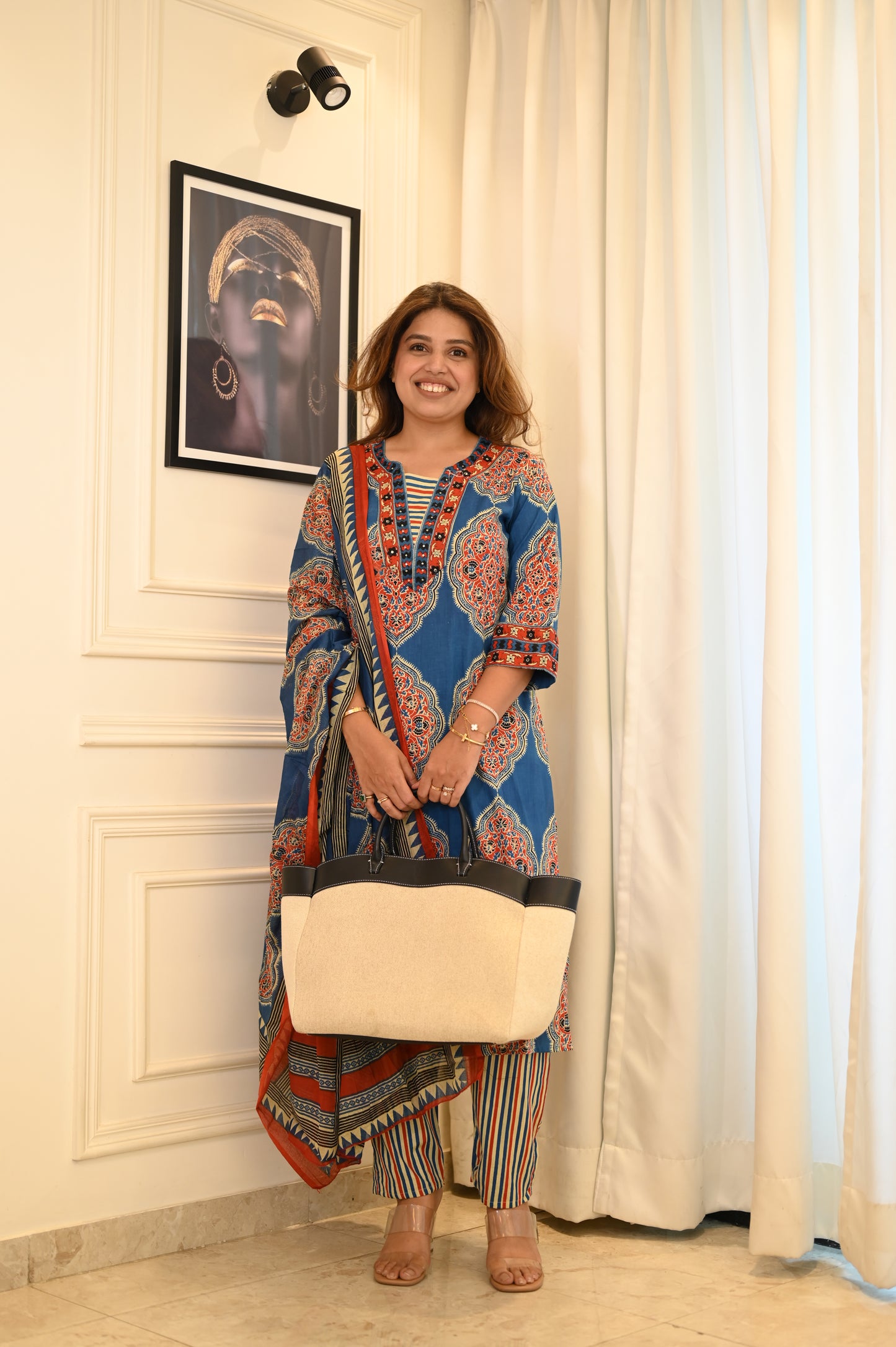 Royal Blue Multicolor Printed Kurta Set with Dupatta