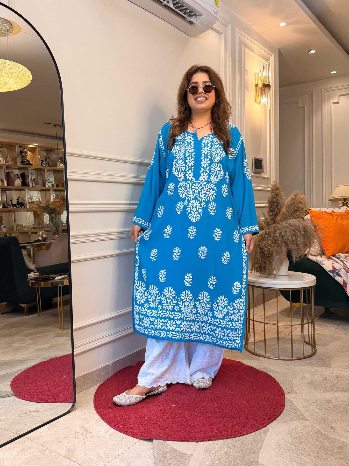 Hand Embroidered Chikankari Kurta | Premium Modal  | Turquoise Blue