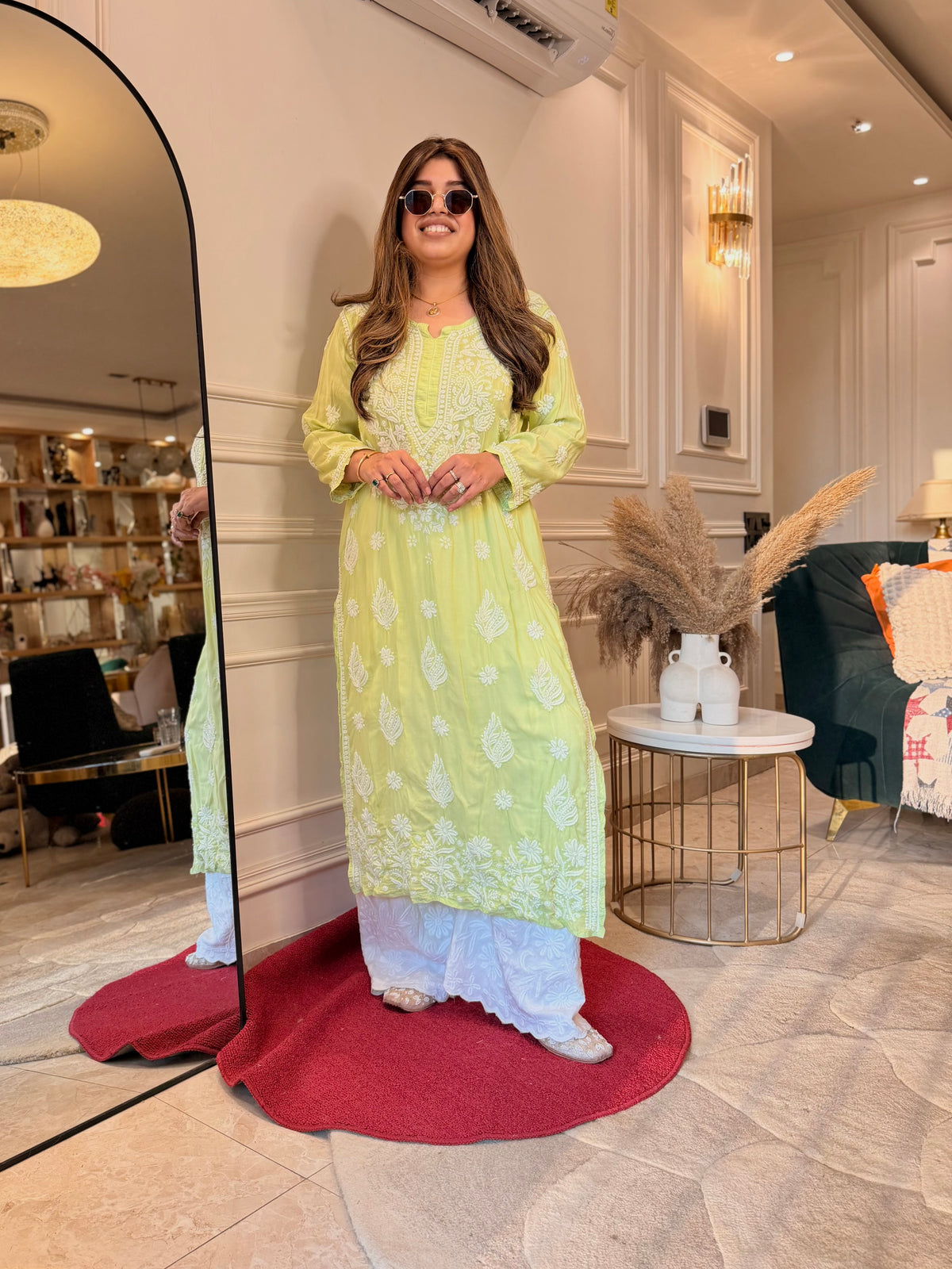Hand Embroidered 3D Chikankari Kurta | Mul Chanderi | Light Green