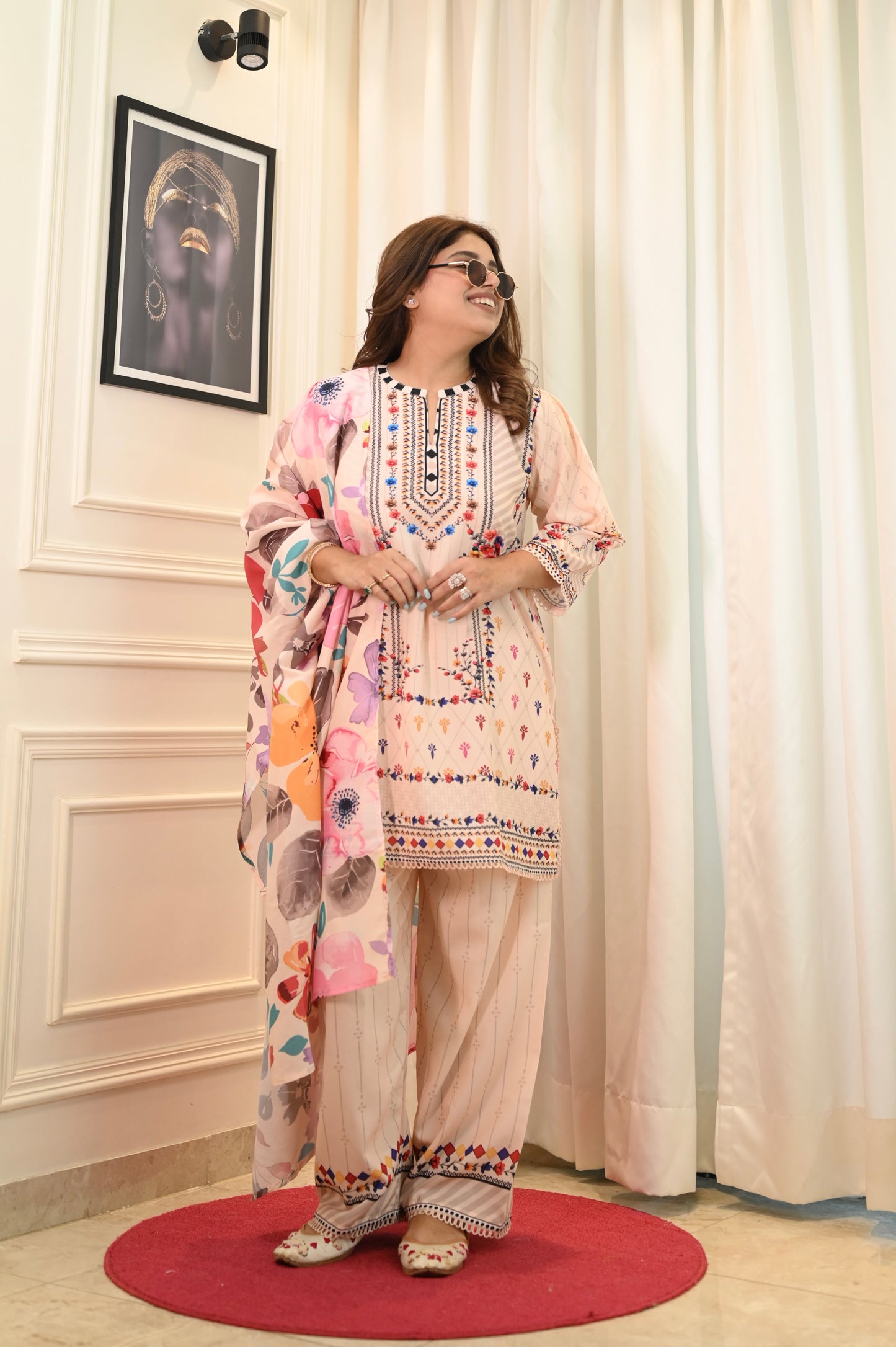 Peach Printed Cord-set | Sizes M to 6XL