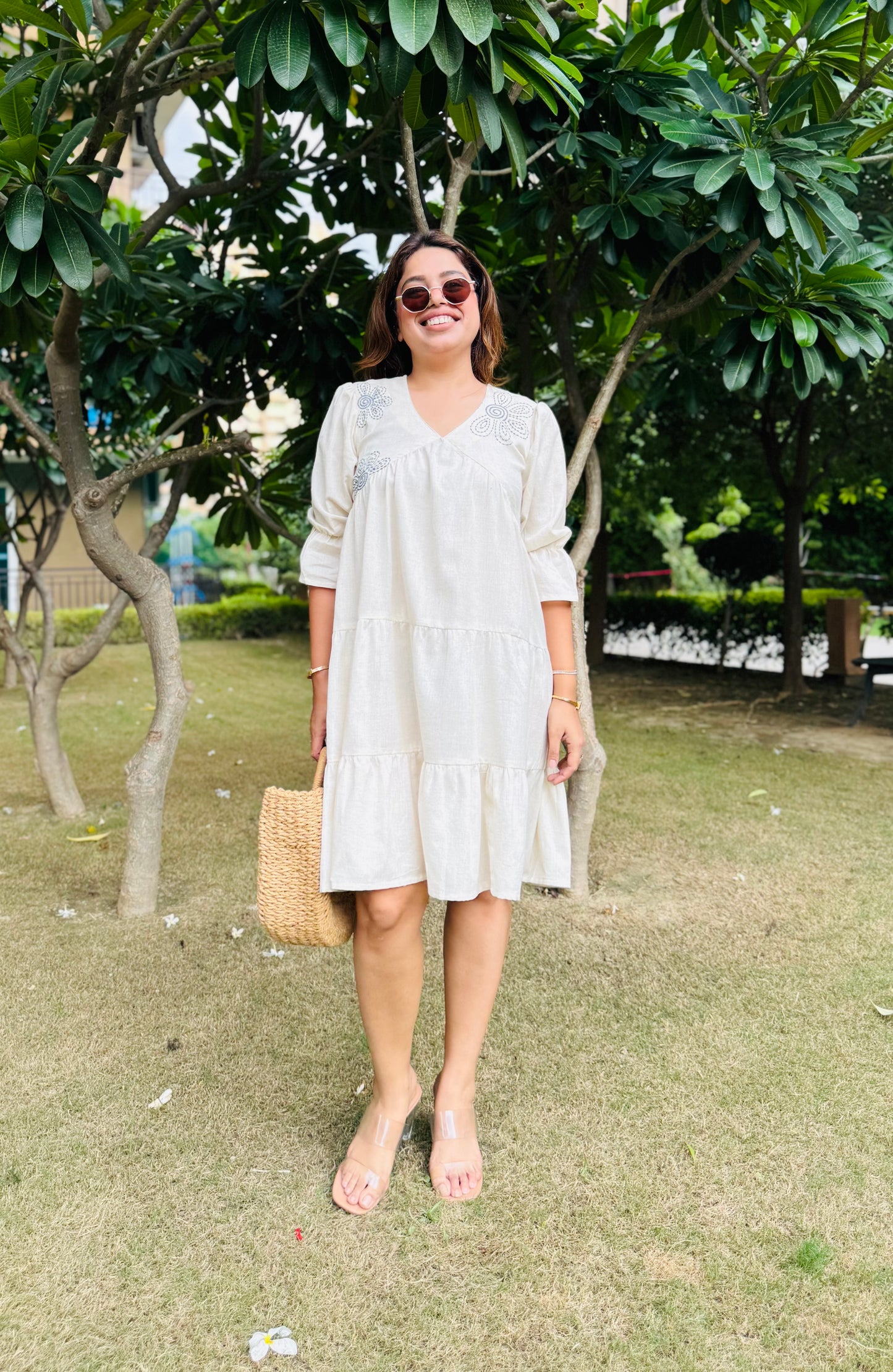 Half white Cotton Dress