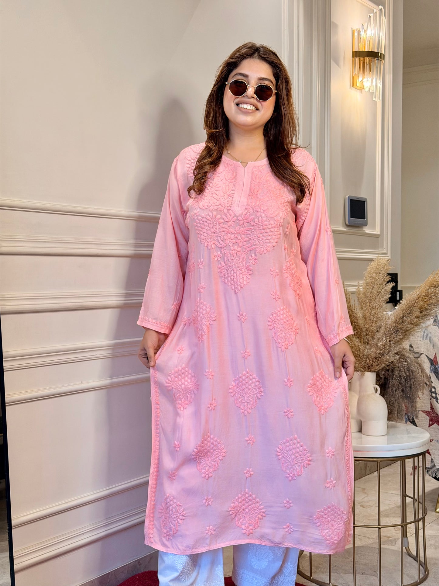 Chikankari Kurta set | Muslin | Salmon Pink