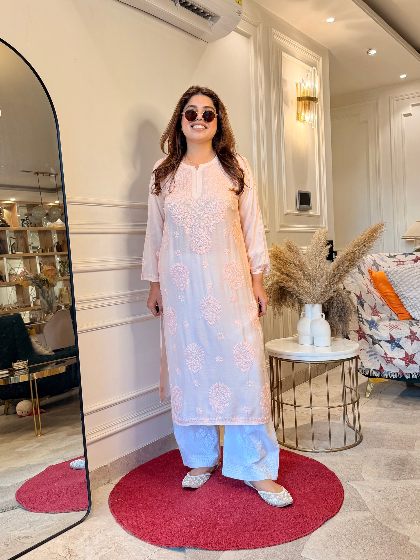 Chikankari Kurta set | Muslin | Peach