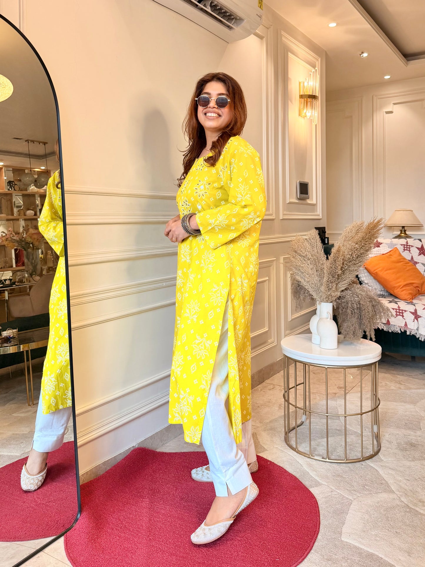 Premium Plus size cotton kurta set - Mustard