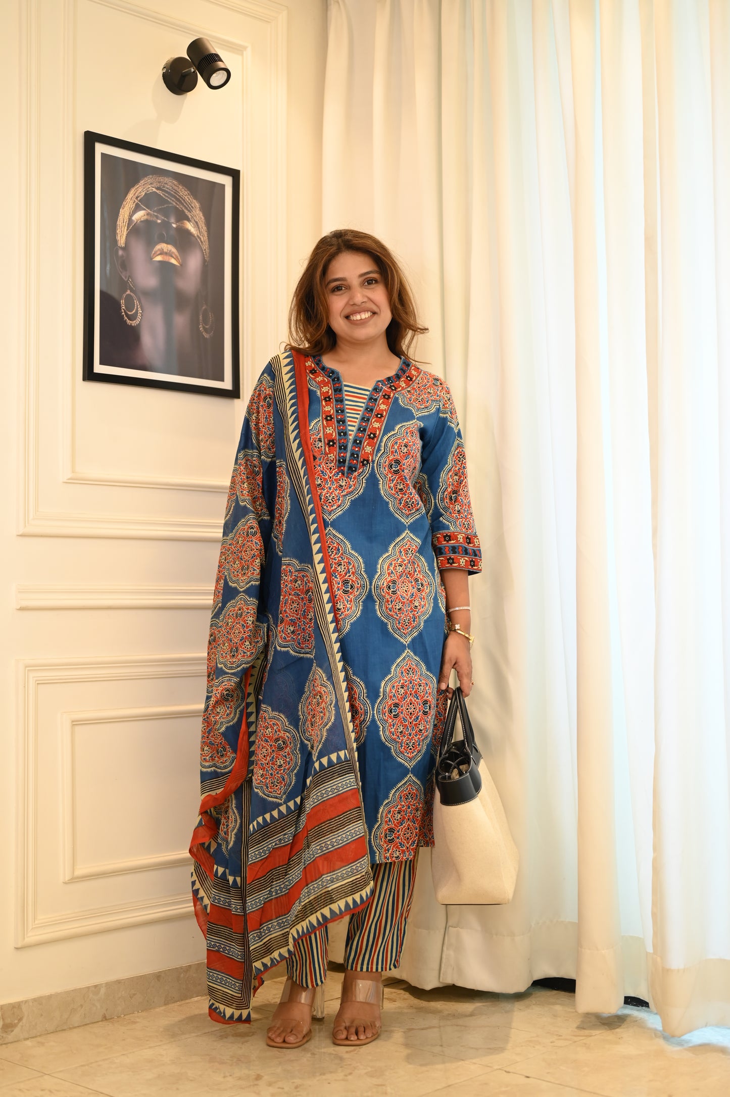 Royal Blue Multicolor Printed Kurta Set with Dupatta