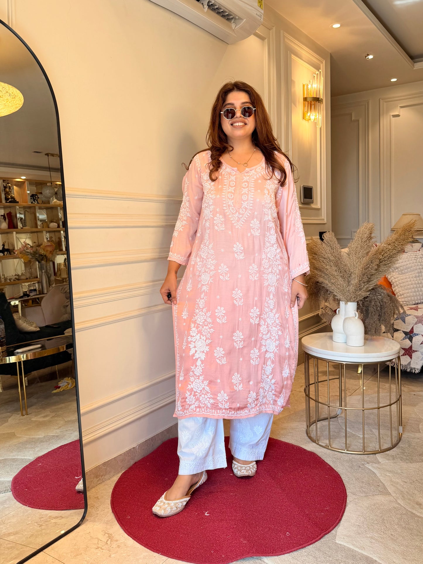 Chikankari Kurta | Modal Silk | Ombré Peach