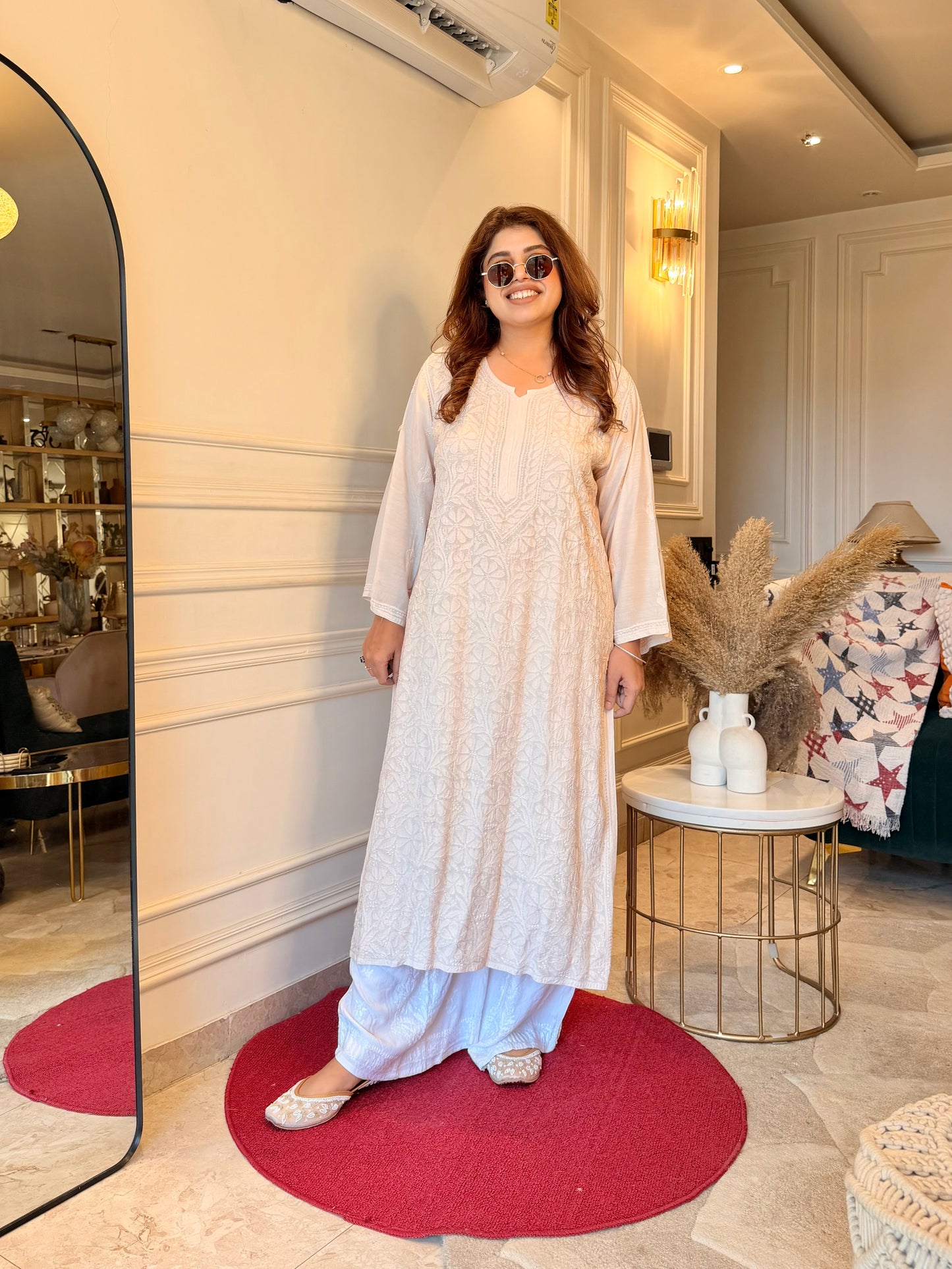 Hand Embroidered Chikankari Kurta  | Premium Muslin | Light Beige