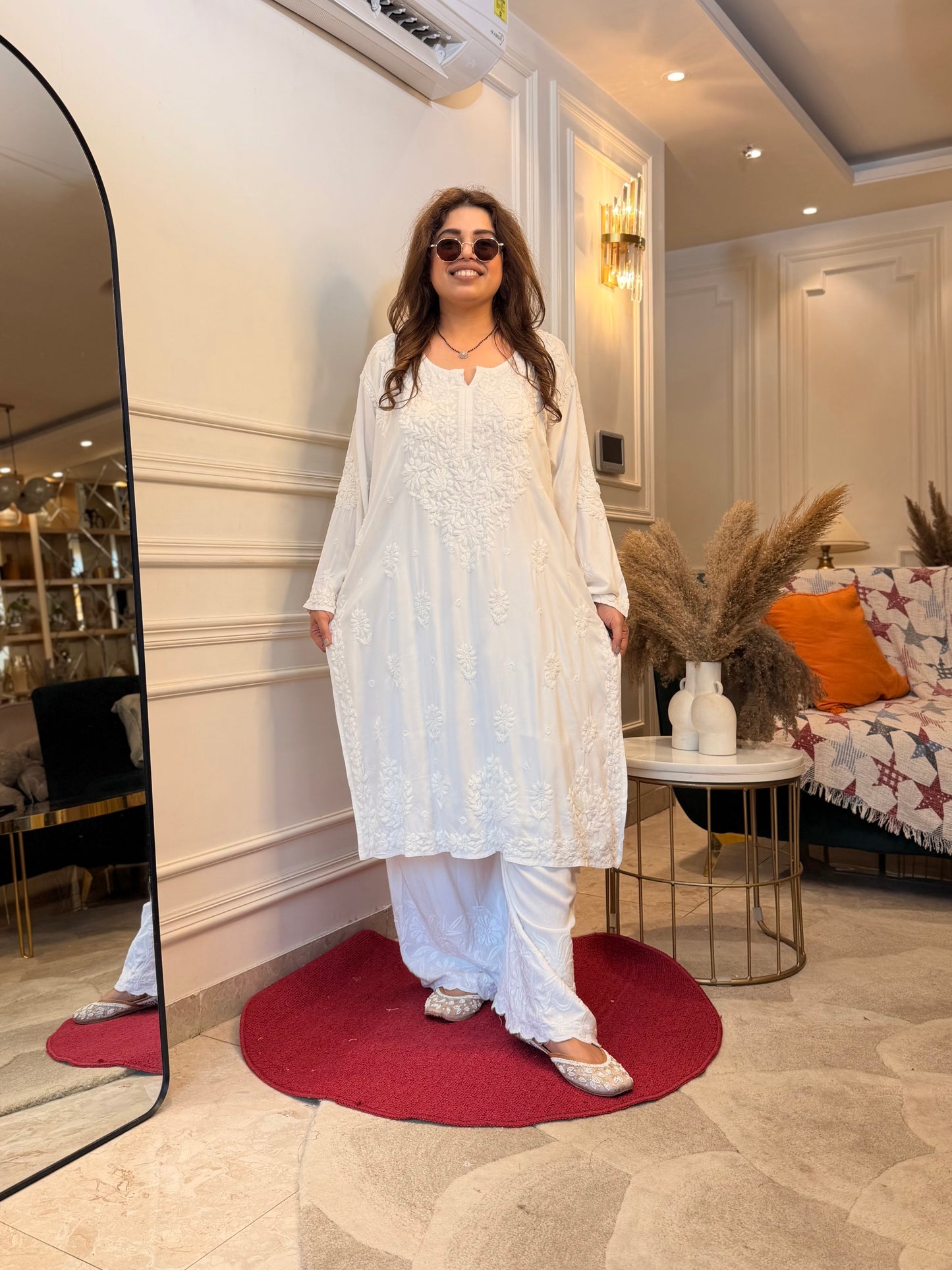 Hand Embroidered 6D Chikankari Kurta | Modal | White