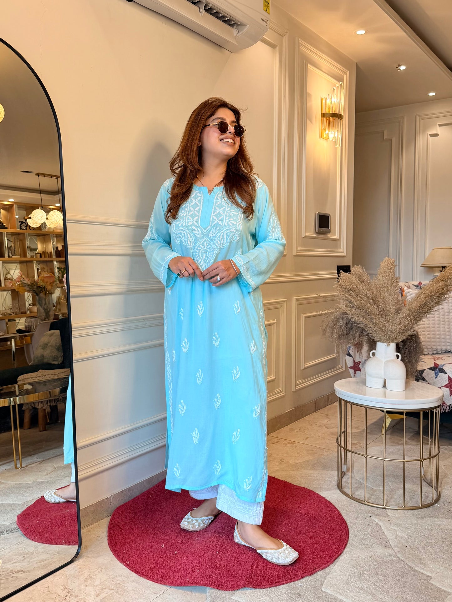 Hand Embroidered Chikankari Kurta | Modal | Blue