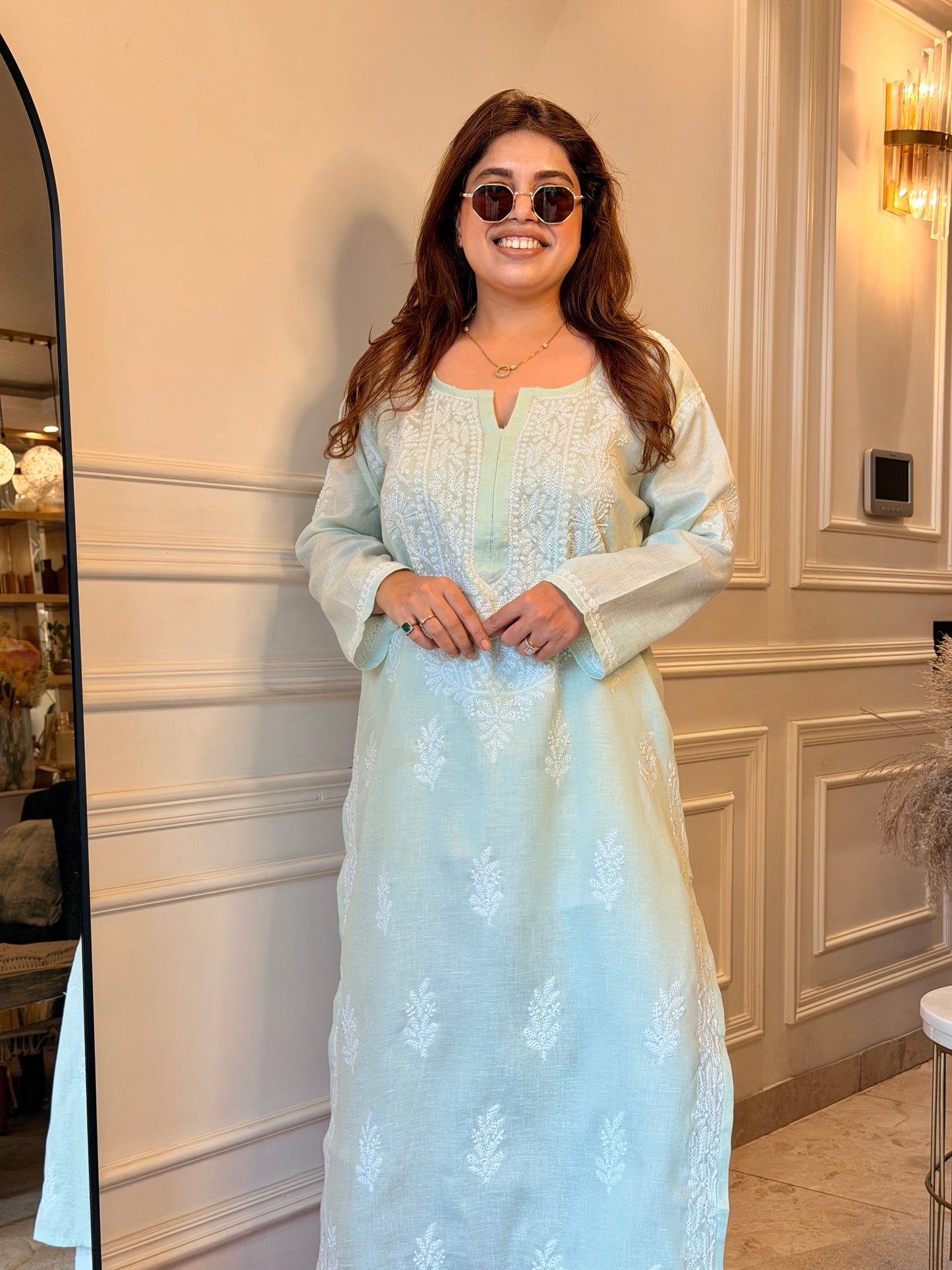 Hand Embroidered Chikankari Kurta | Khadi Cotton | Pistachio