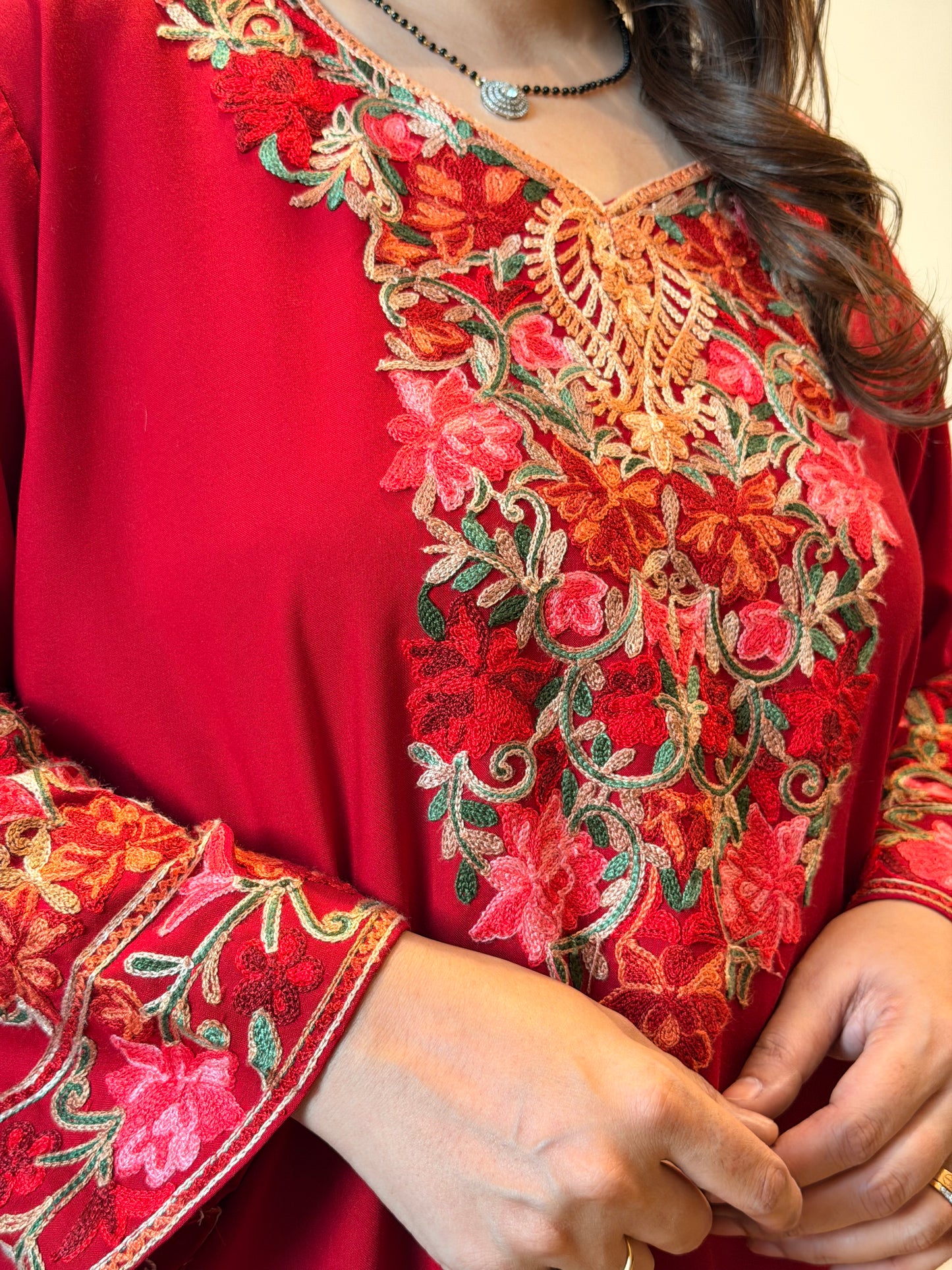 Cotton Kashmiri Emberoried Cordset- Red colour