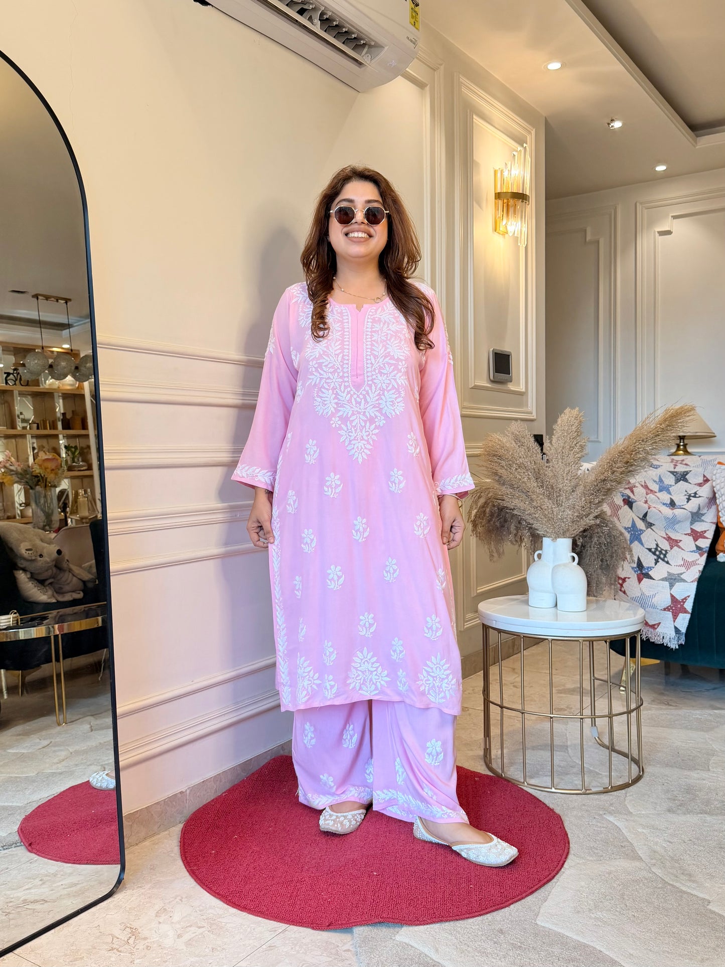 Hand Embroidered Chikankari Kurta set | Modal | Pink