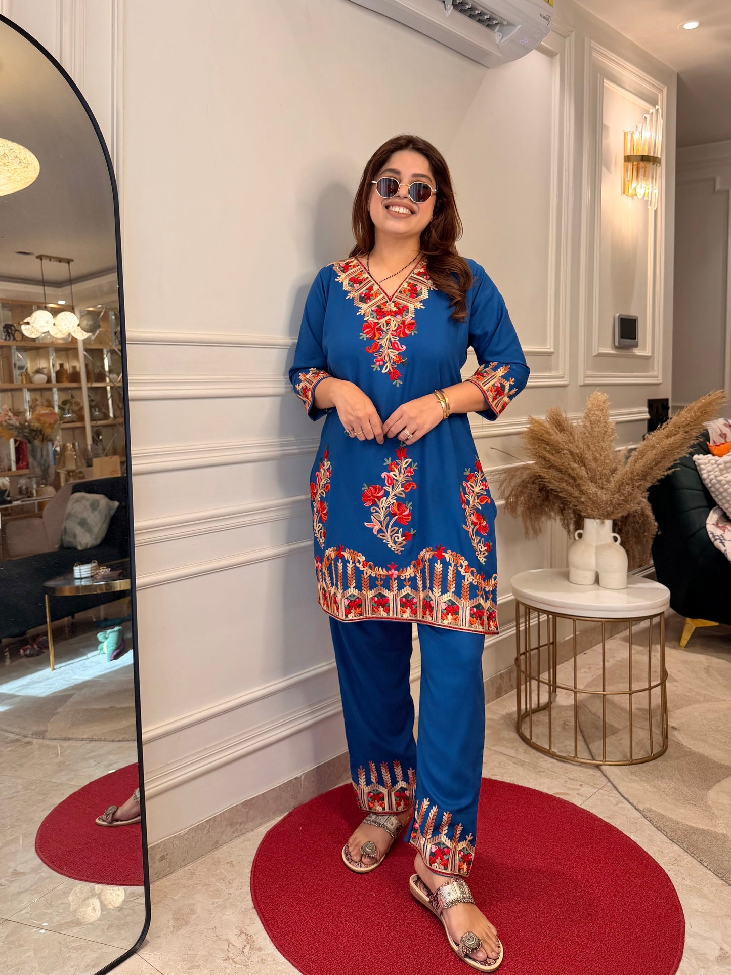 Cotton Kashmiri Emberoried Cordset- Royal Blue