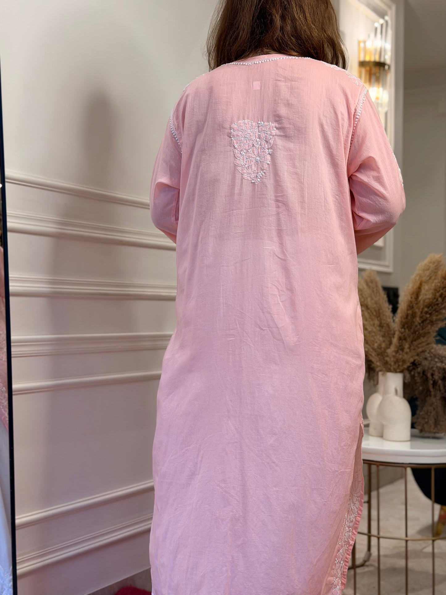 Hand Embroidered Chikankari Kurta | Premium Mul Cotton | Peach Pink