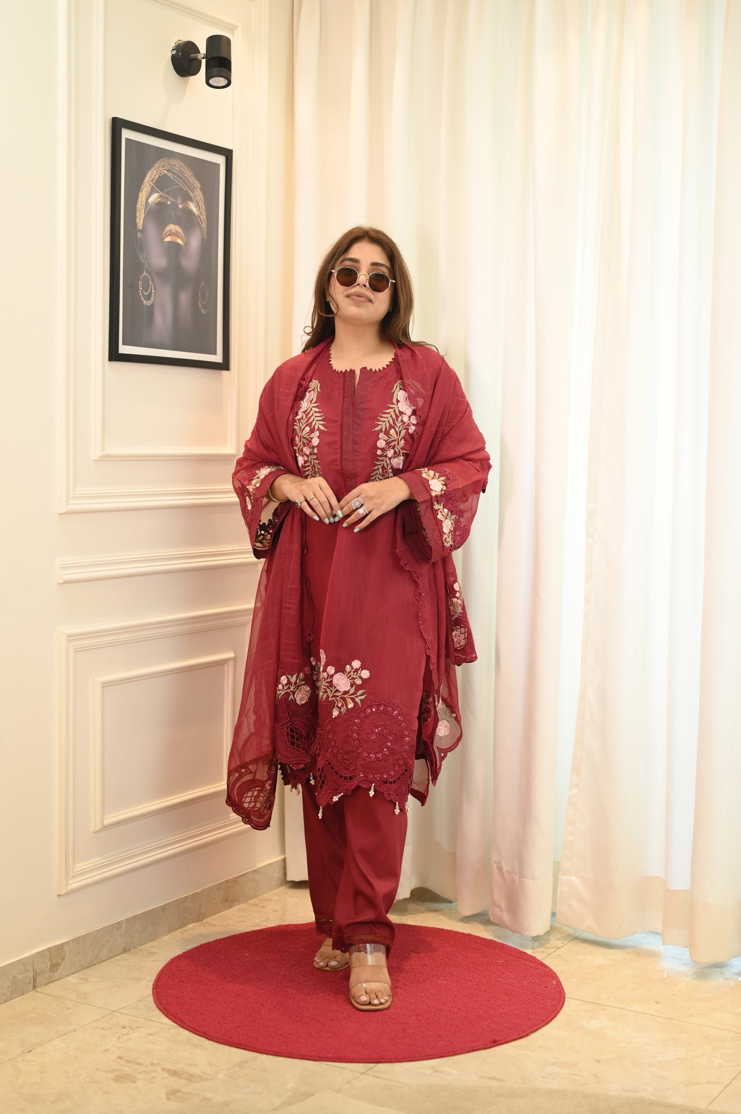 Exclusive Rosy Maroon Embroidered  Lawn Suit Collection | Sizes M to 2XL