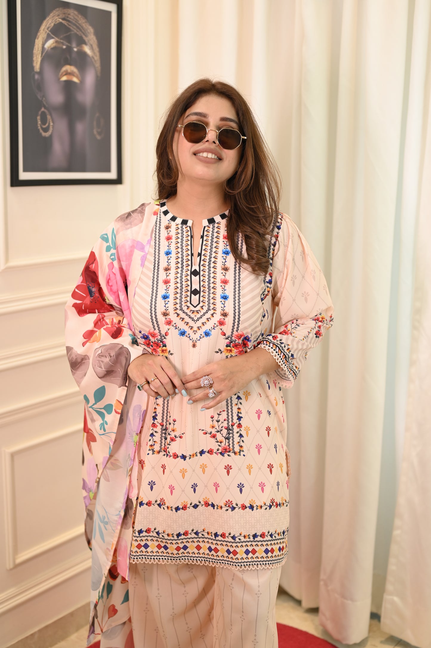 Peach Printed Cord-set | Sizes M to 6XL