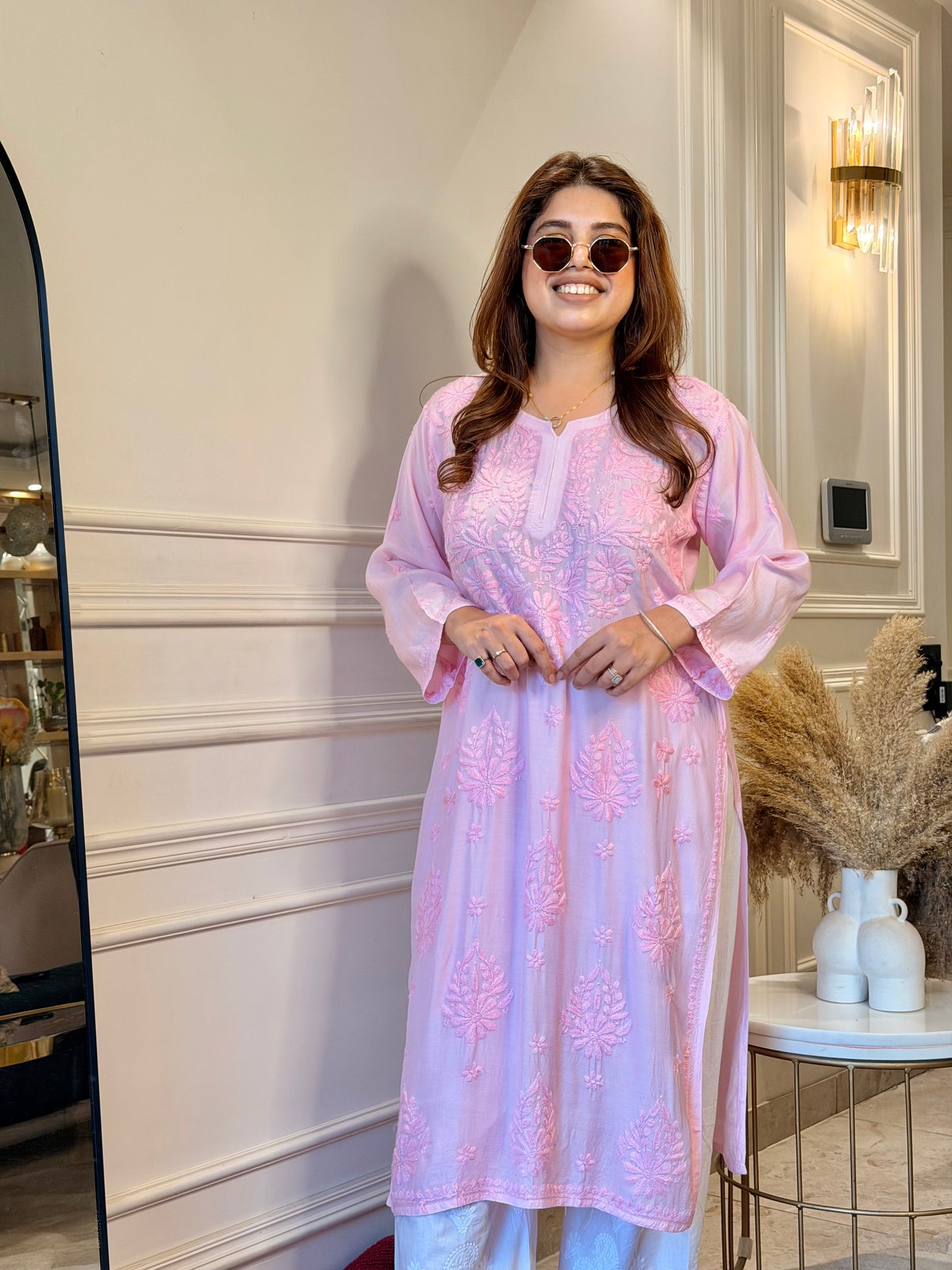 Chikankari Kurta set | Muslin | Barbie Pink