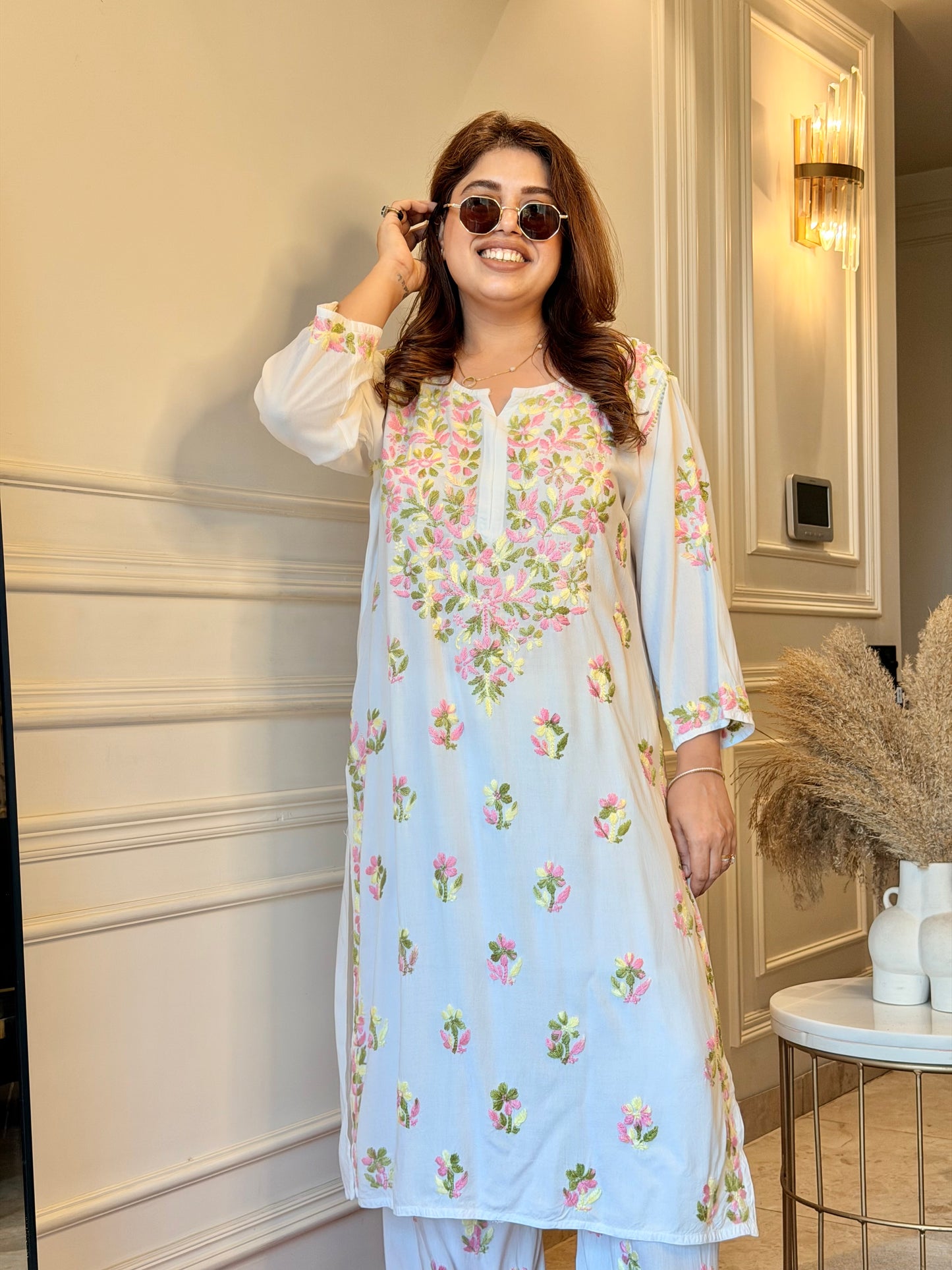Chikankari Kurta set | Mul Cotton | Multicoloured Thread