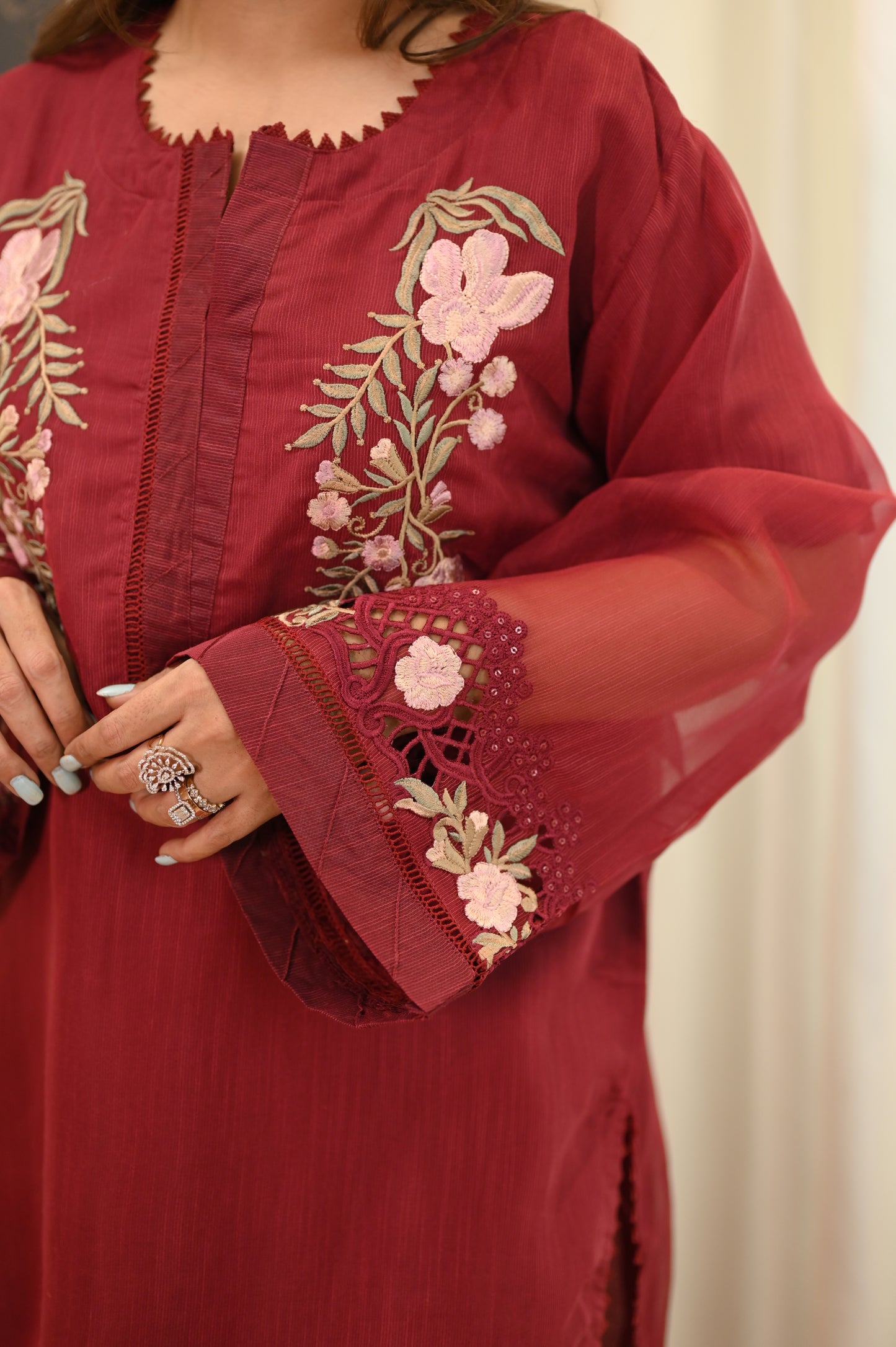 Exclusive Rosy Maroon Embroidered  Lawn Suit Collection | Sizes M to 2XL