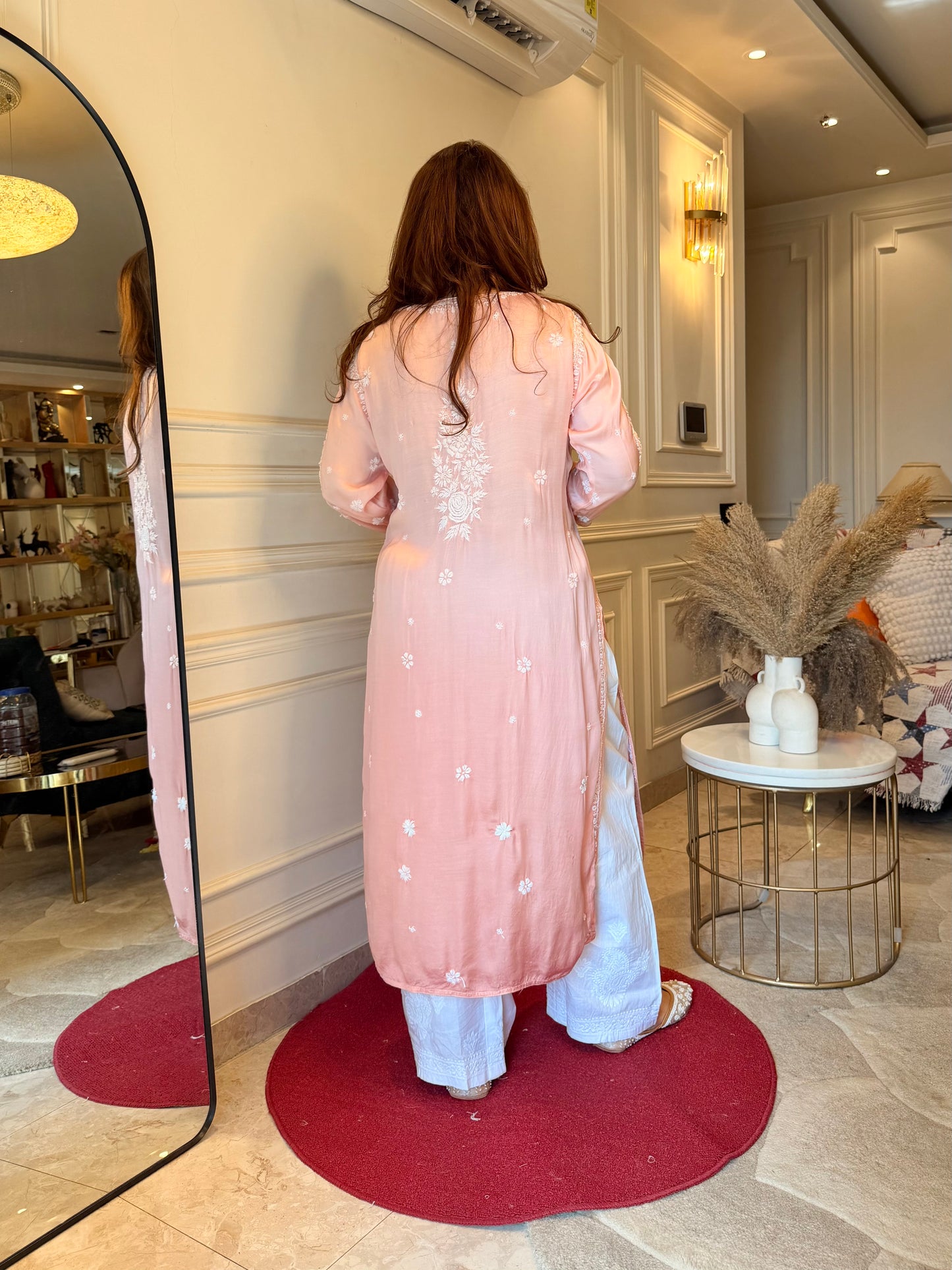 Chikankari Kurta | Modal Silk | Ombré Peach