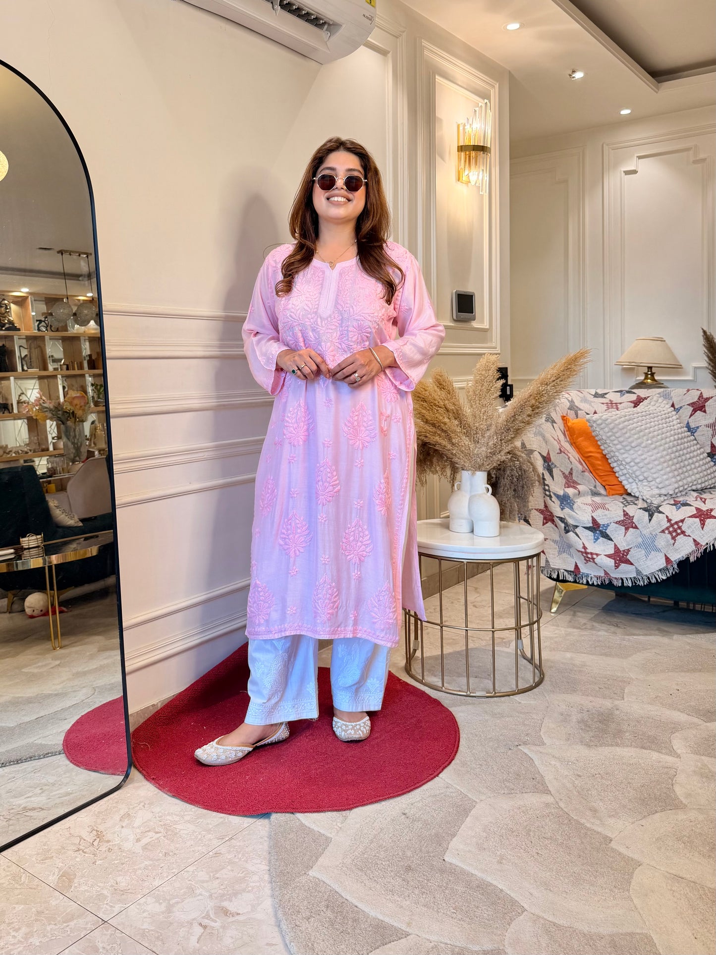 Chikankari Kurta set | Muslin | Barbie Pink