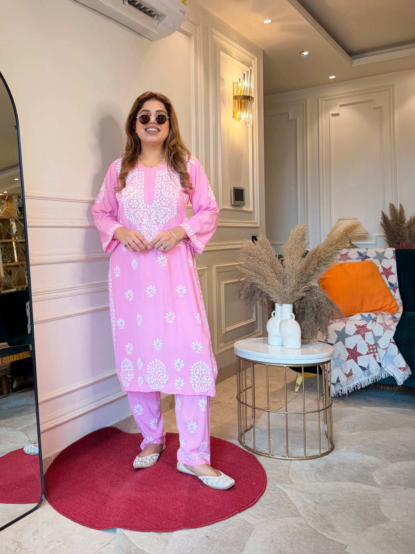 Hand Embroidered Chikankari Kurta set | Modal cotton | Pink
