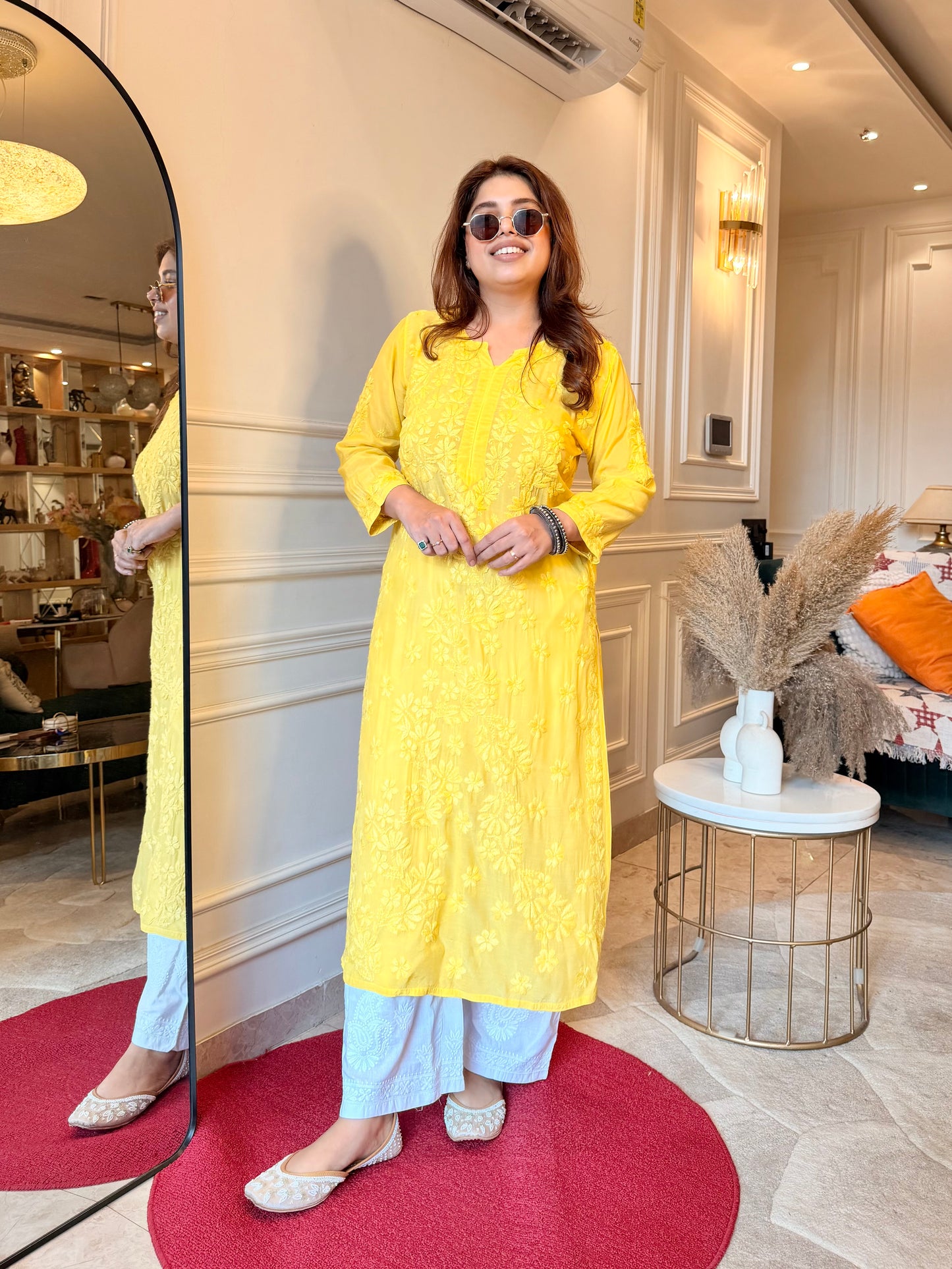 Chikankari Kurta set | Mul Chanderi | Butter Yellow