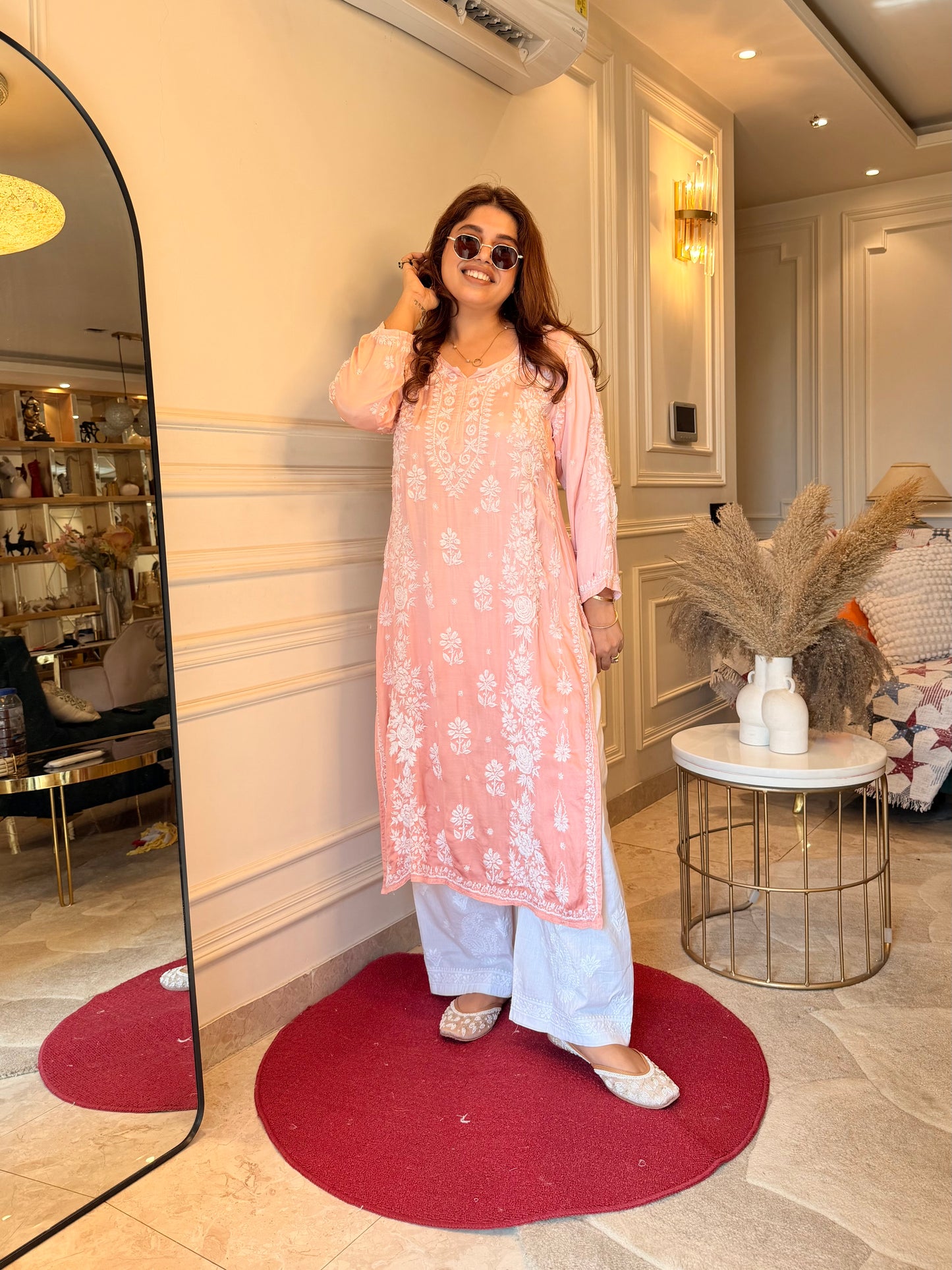 Chikankari Kurta | Modal Silk | Ombré Peach