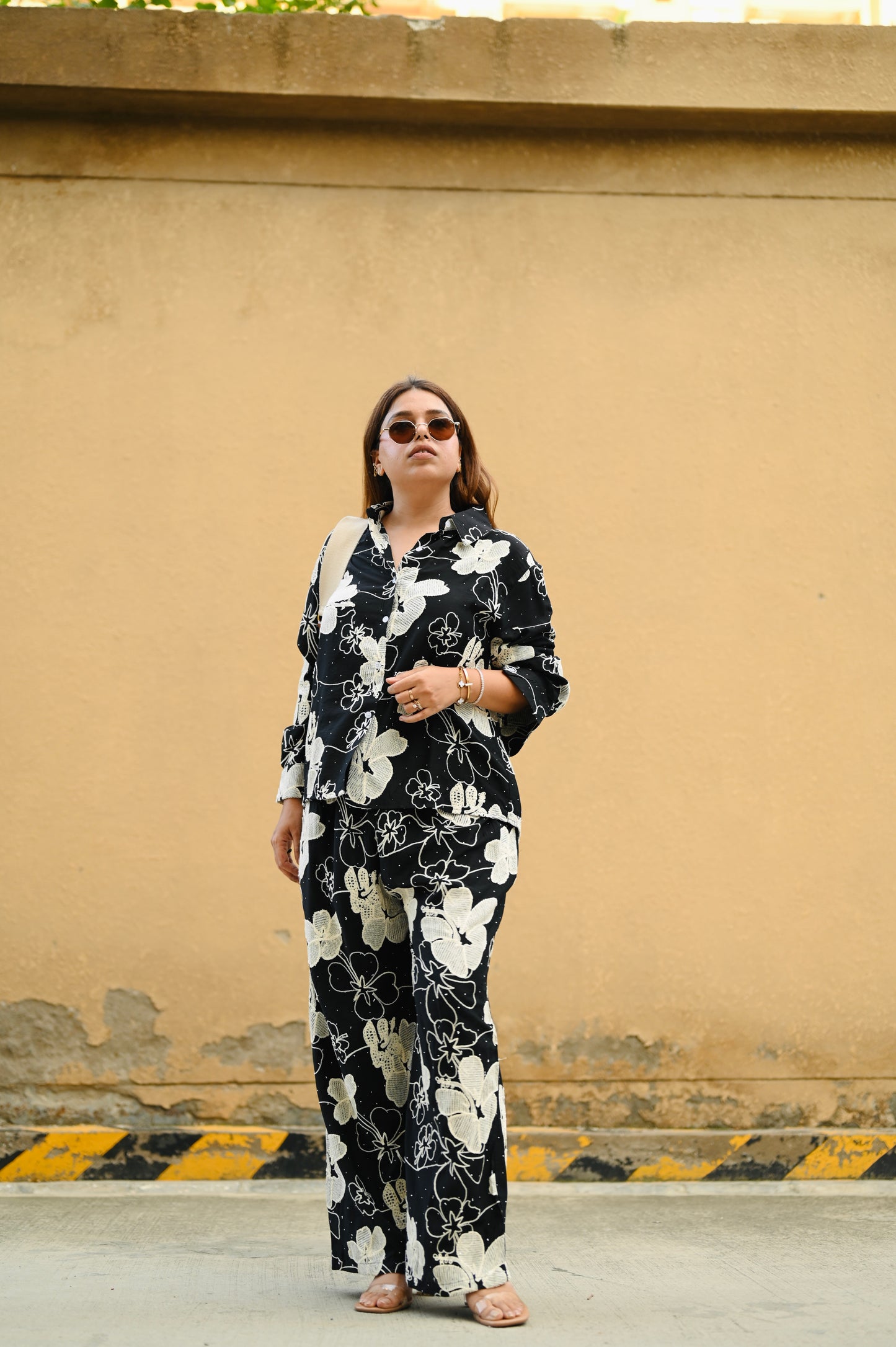 Black Floral Embroidered Co-ord Set – Premium Crepe | Free Size Upto XXL