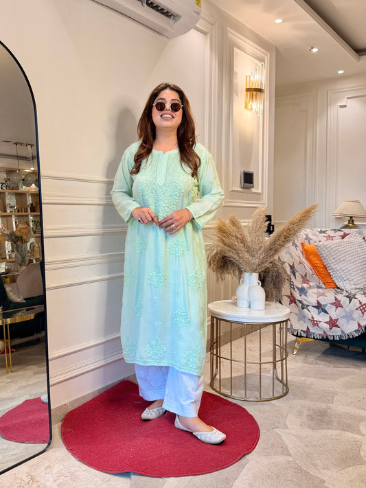 Chikankari Kurta set | Muslin | Pistachio