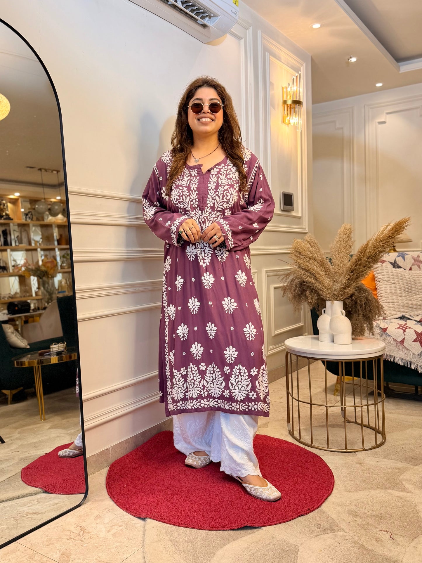 Hand Embroidered Chikankari Kurta set | Modal | Plum Blush