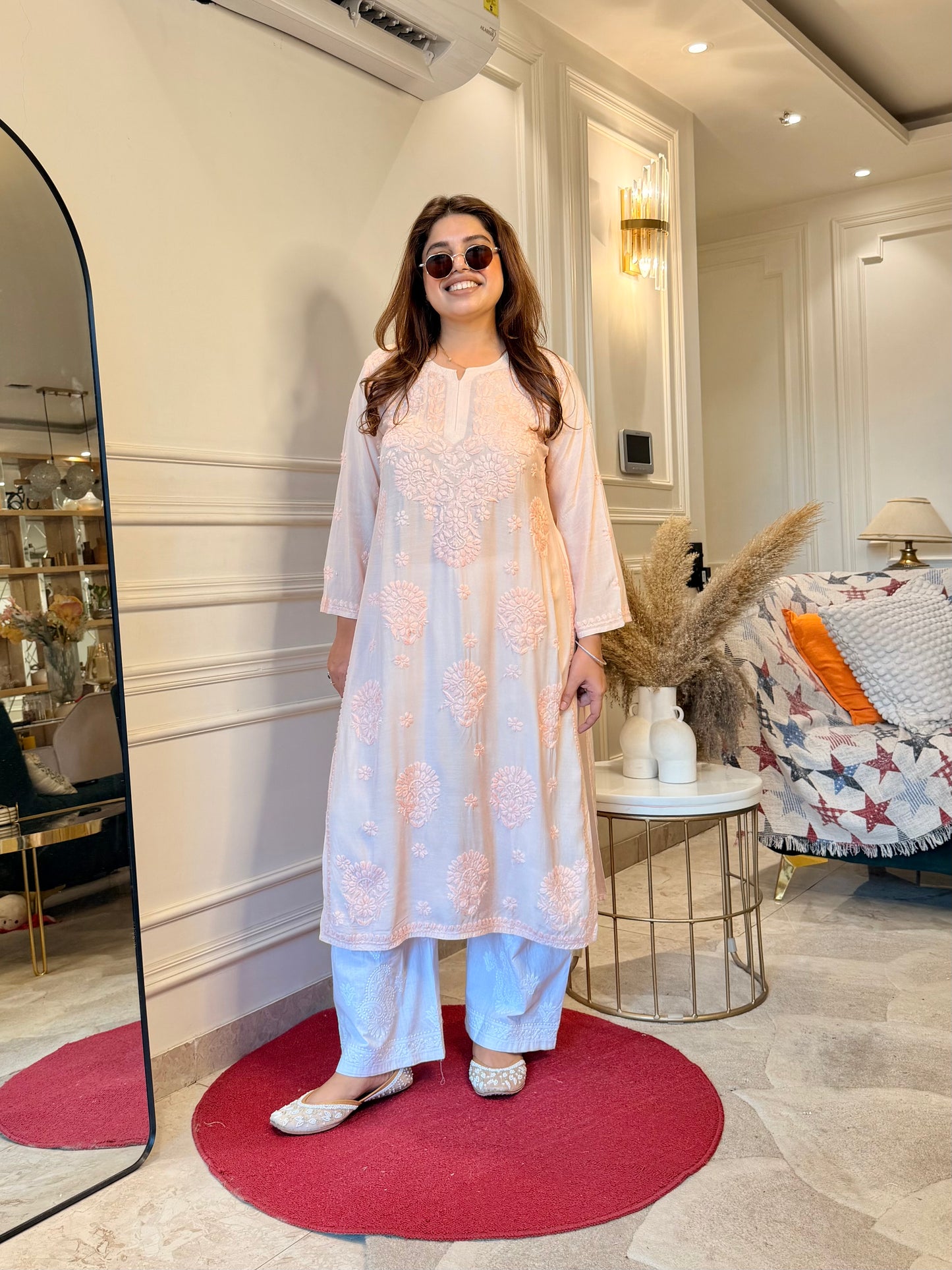 Chikankari Kurta set | Muslin | Peach