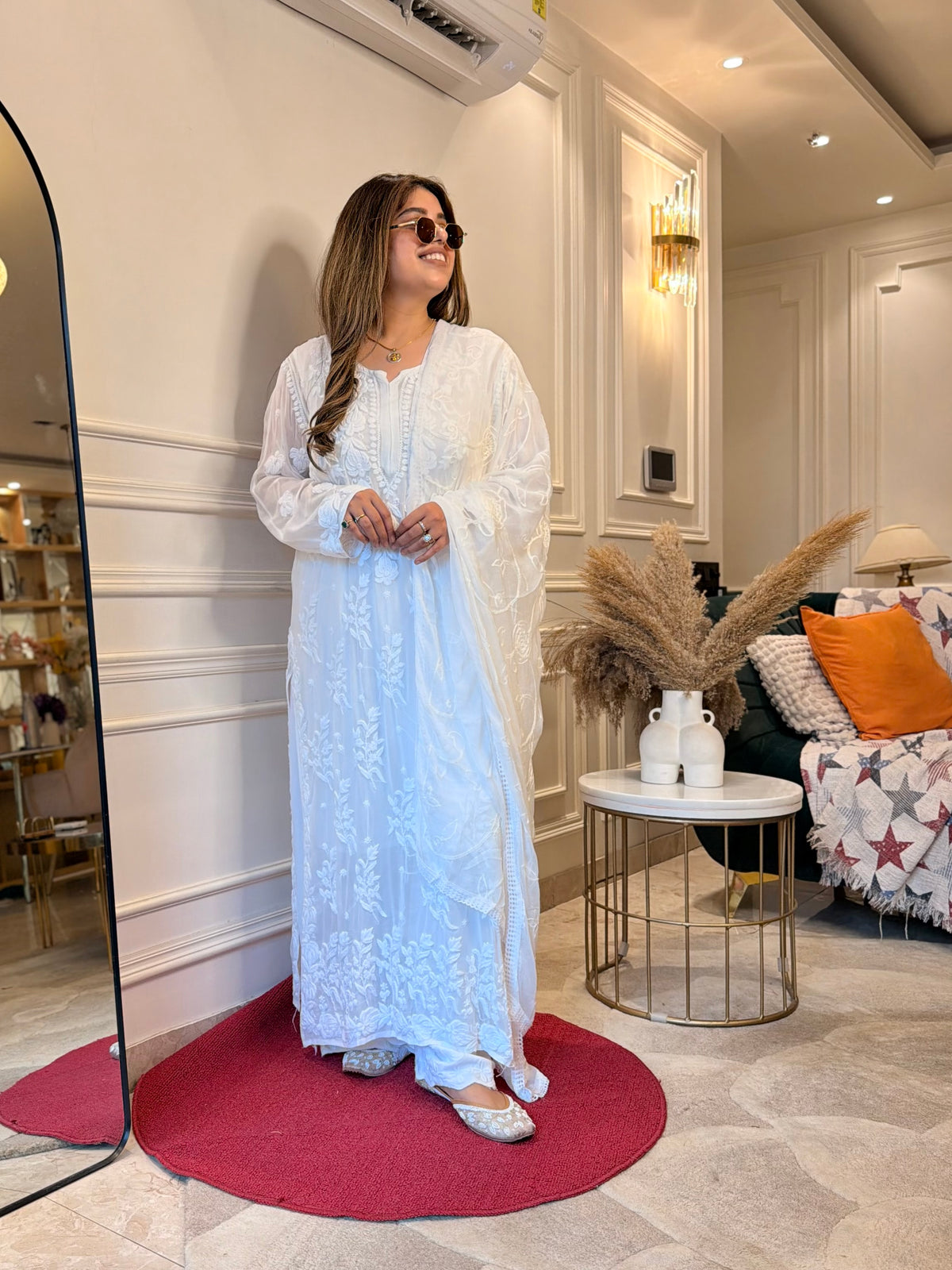 Hand Embroidered 3DChikankari Kurta  | Viscose | White