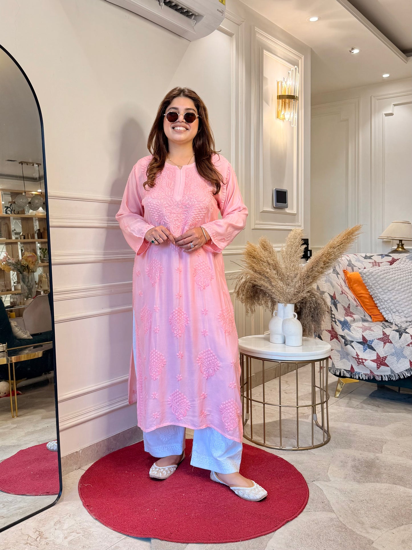 Chikankari Kurta set | Muslin | Salmon Pink