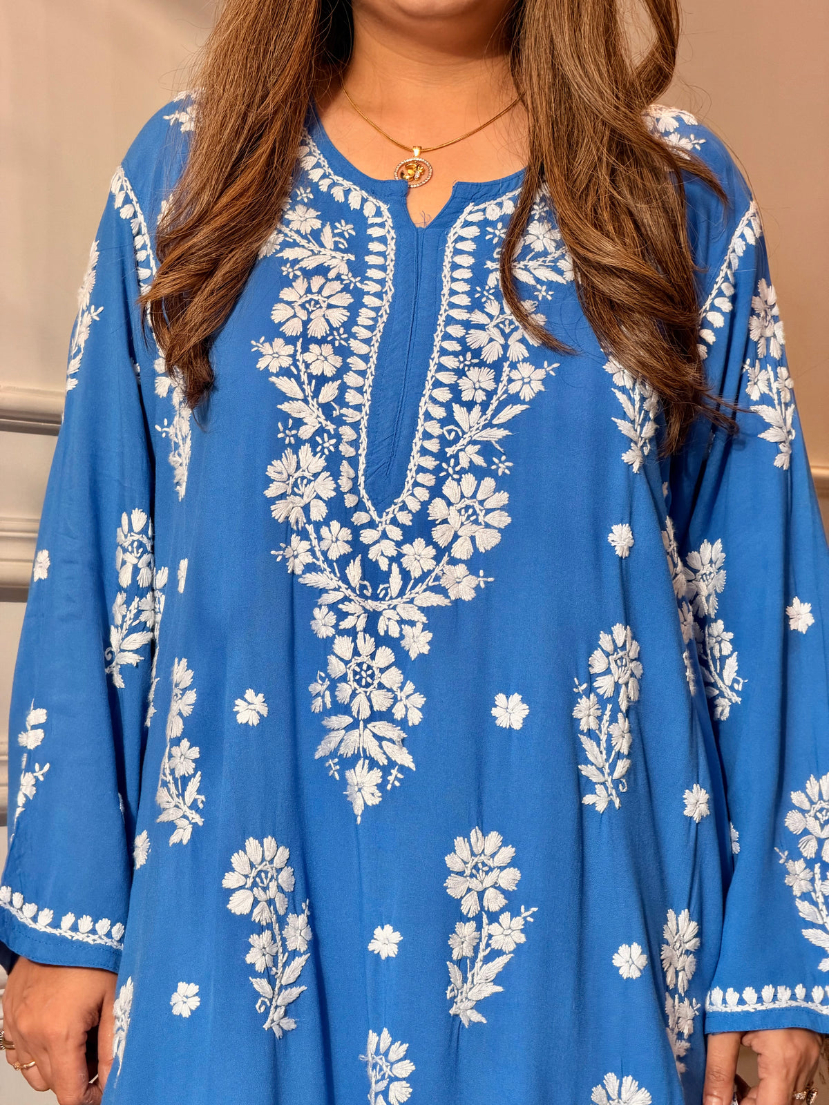 Hand Embroidered 3D Chikankari Kurta set | Premium Modal | Blue