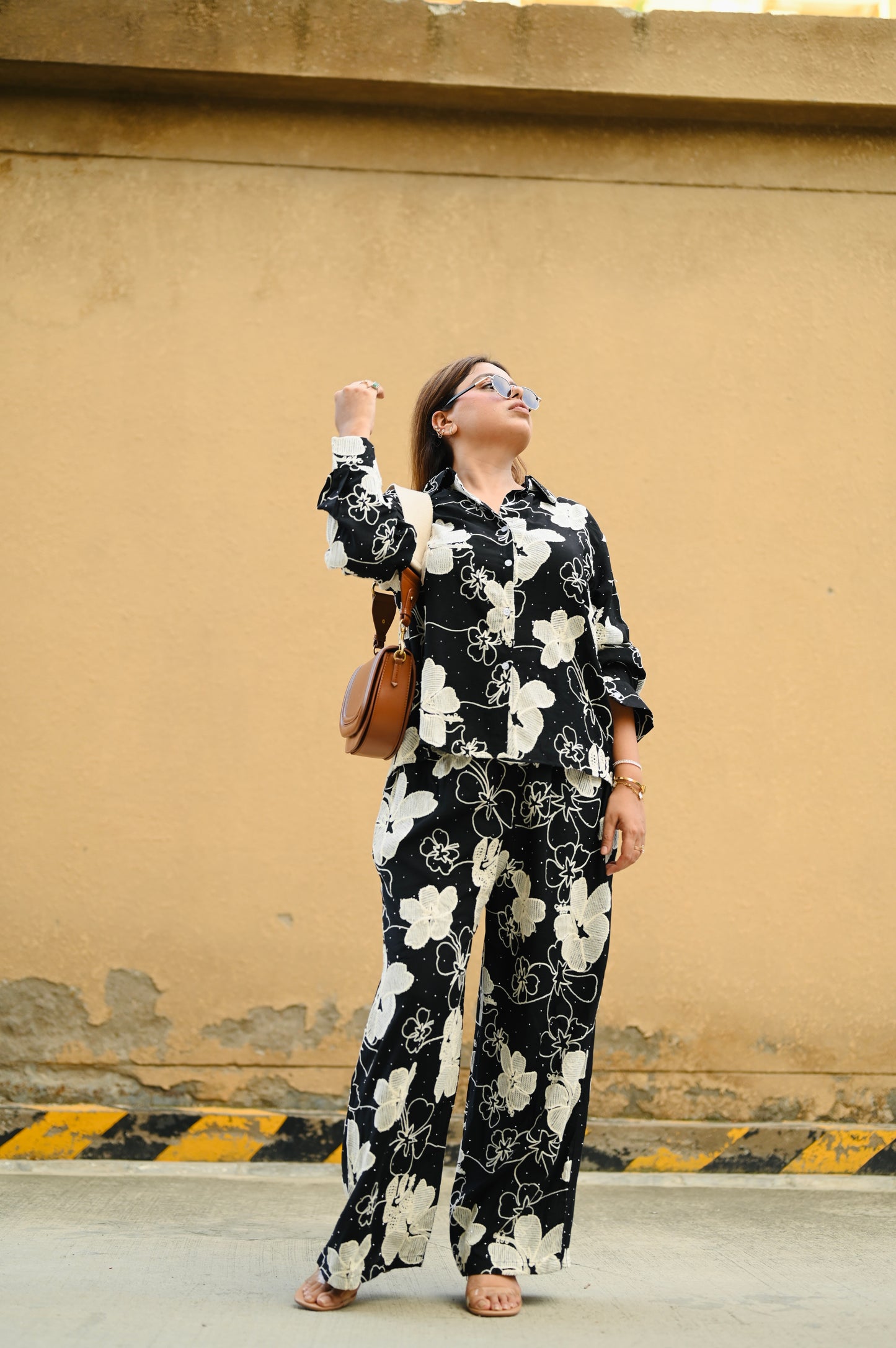 Black Floral Embroidered Co-ord Set – Premium Crepe | Free Size Upto XXL