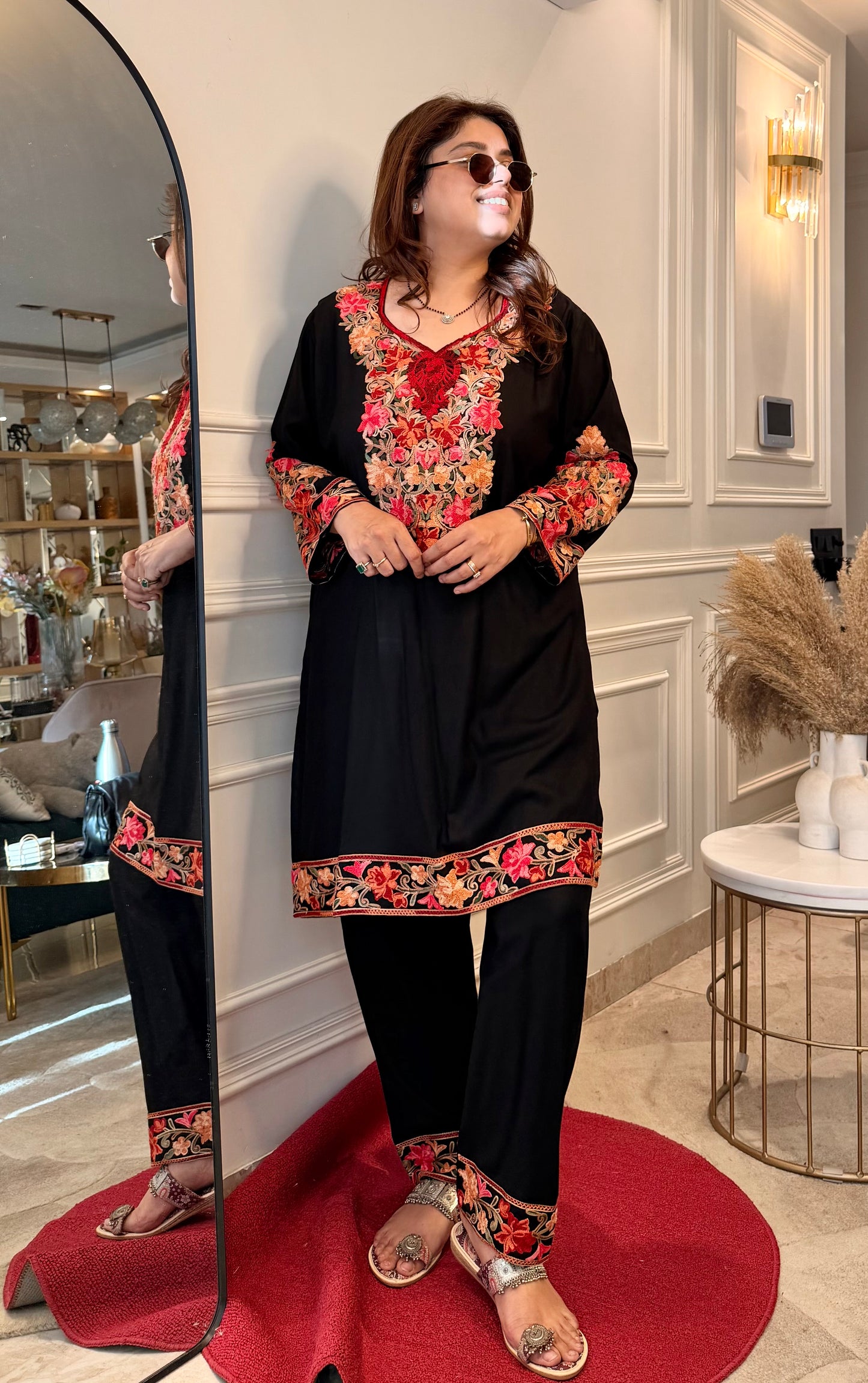 Cotton Kashmiri Emberoried Cordset- Black Colour