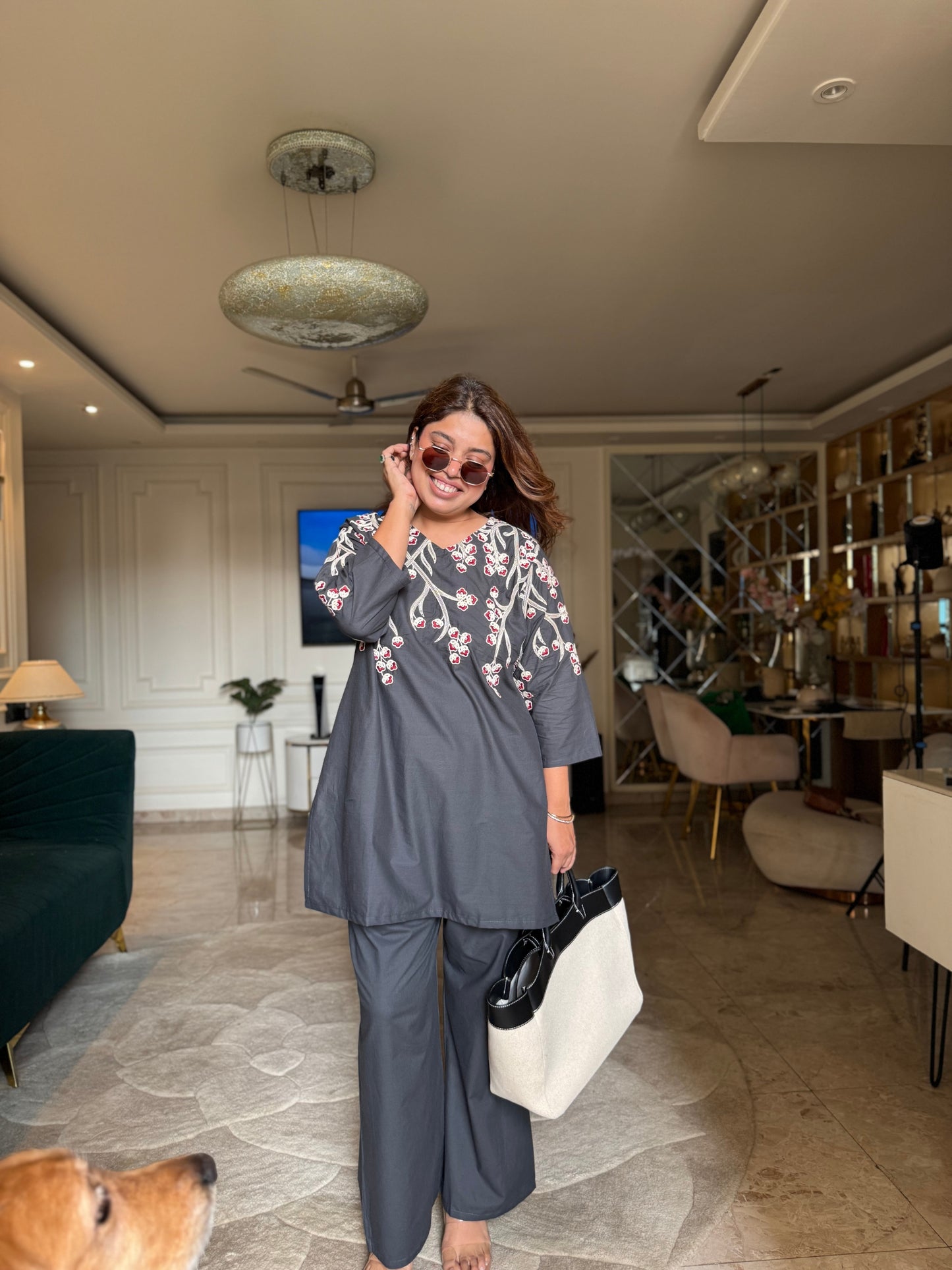 Charcoal Bloom Plus Size Co-ord Set