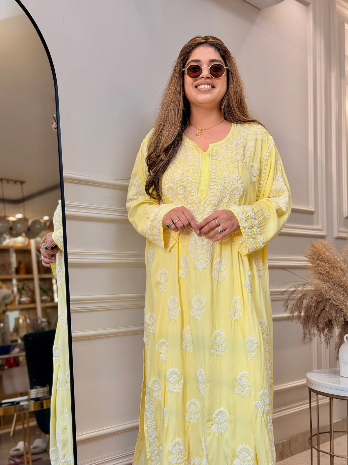 3D Hand Embroidered Chikankari Kurta set | Premium Modal Satin | Butter Yellow