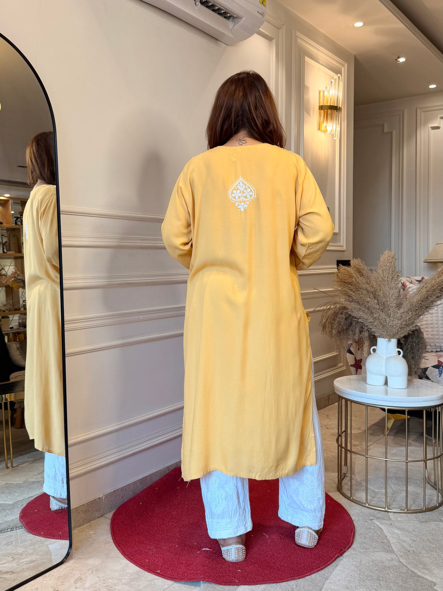 Hand Embroidered Chikankari Kurta | Modal |  Mustard